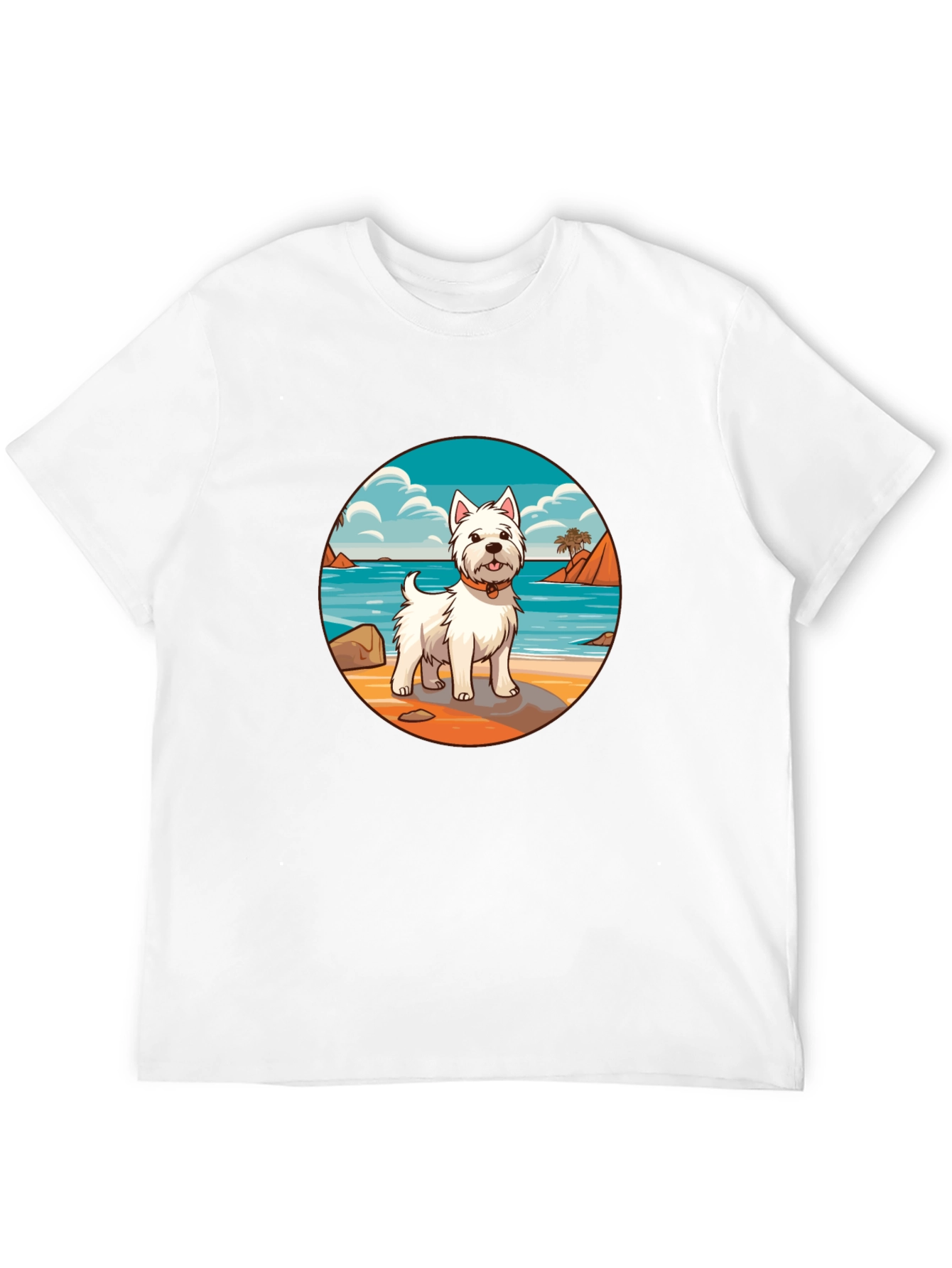 Westie Dog Beach Scene Graphic T-Shirt
