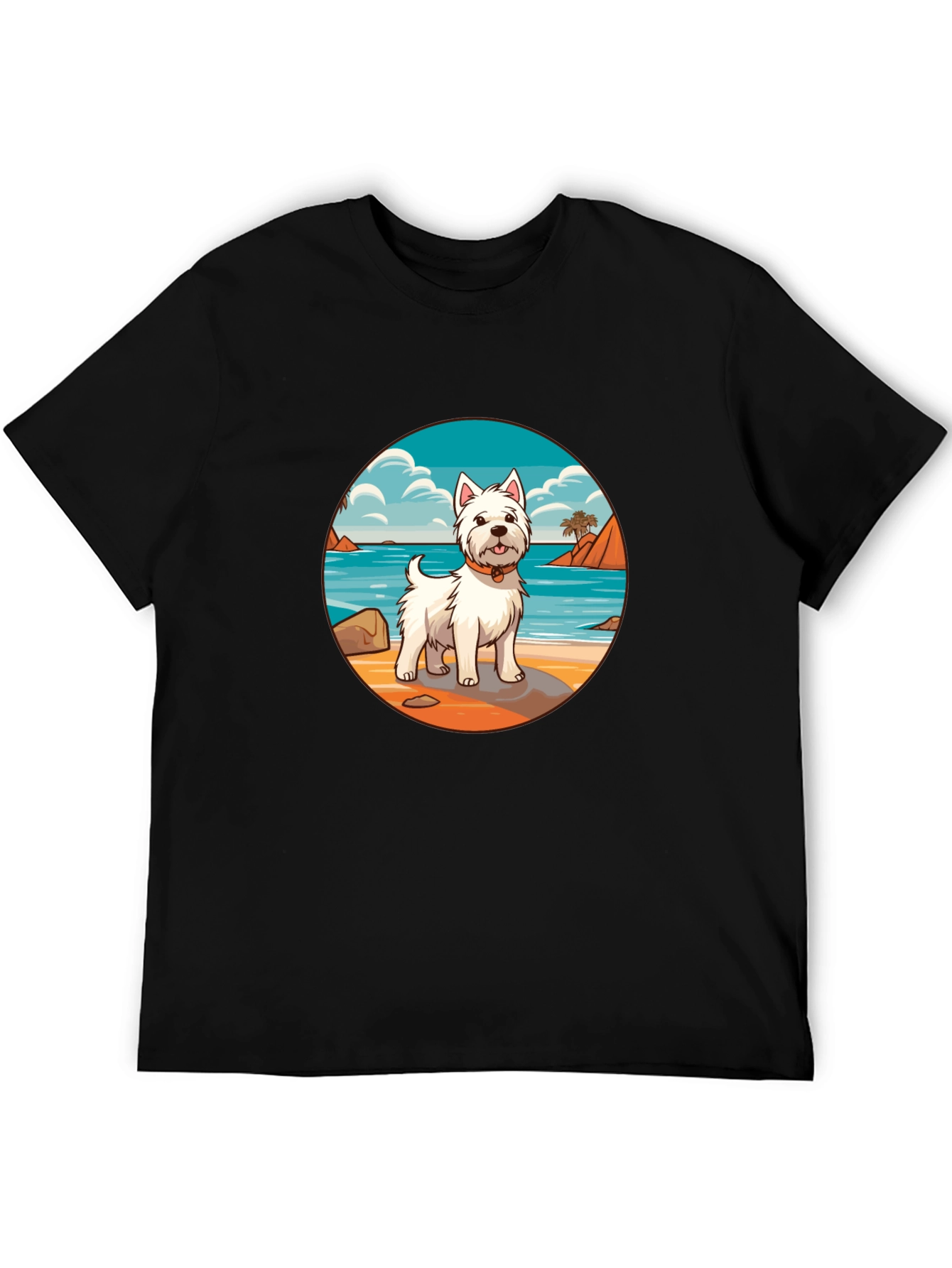 Westie Dog Beach Scene Graphic T-Shirt