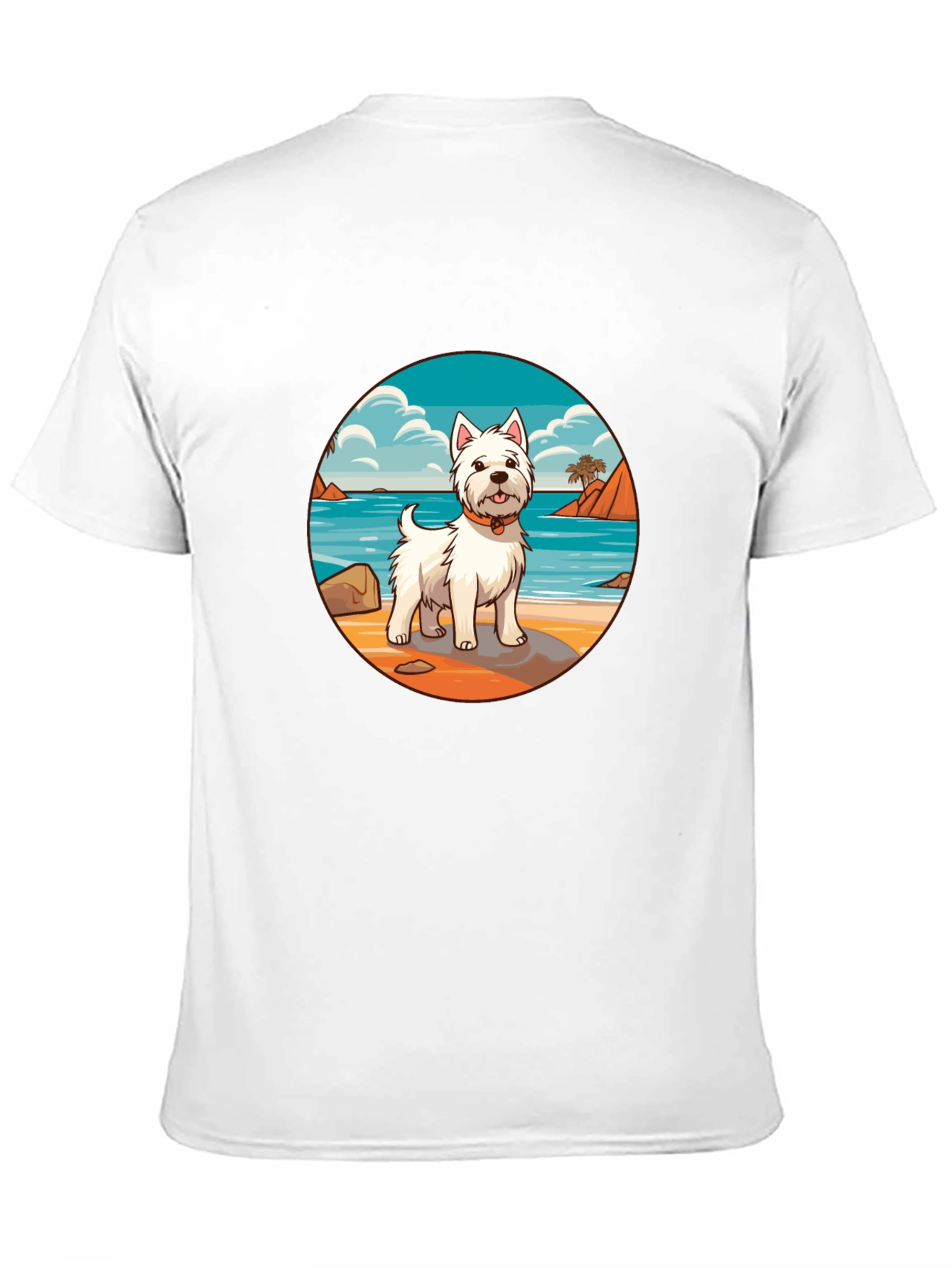 Westie Dog Beach Scene Graphic T-Shirt
