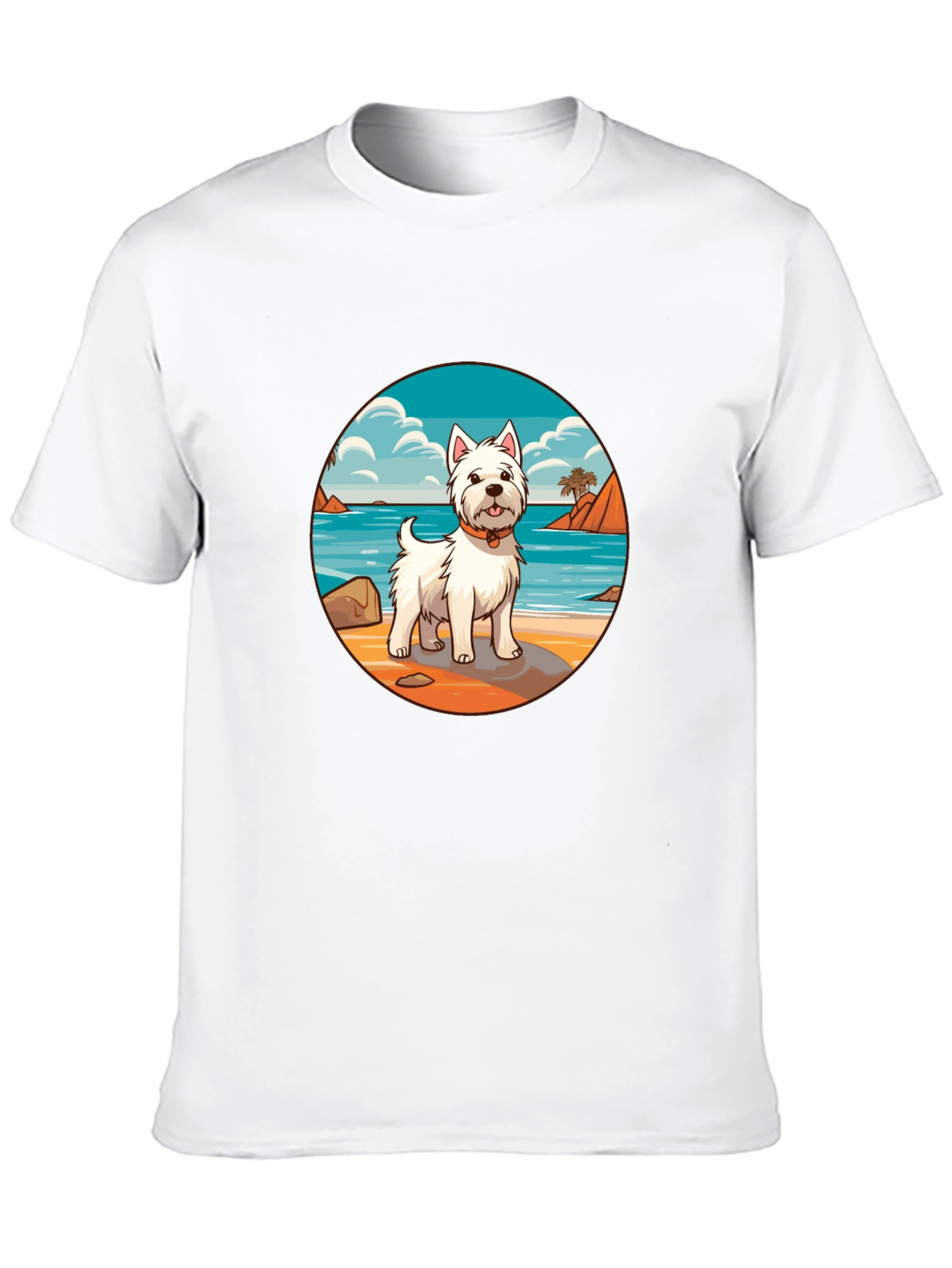 Westie Dog Beach Scene Graphic T-Shirt