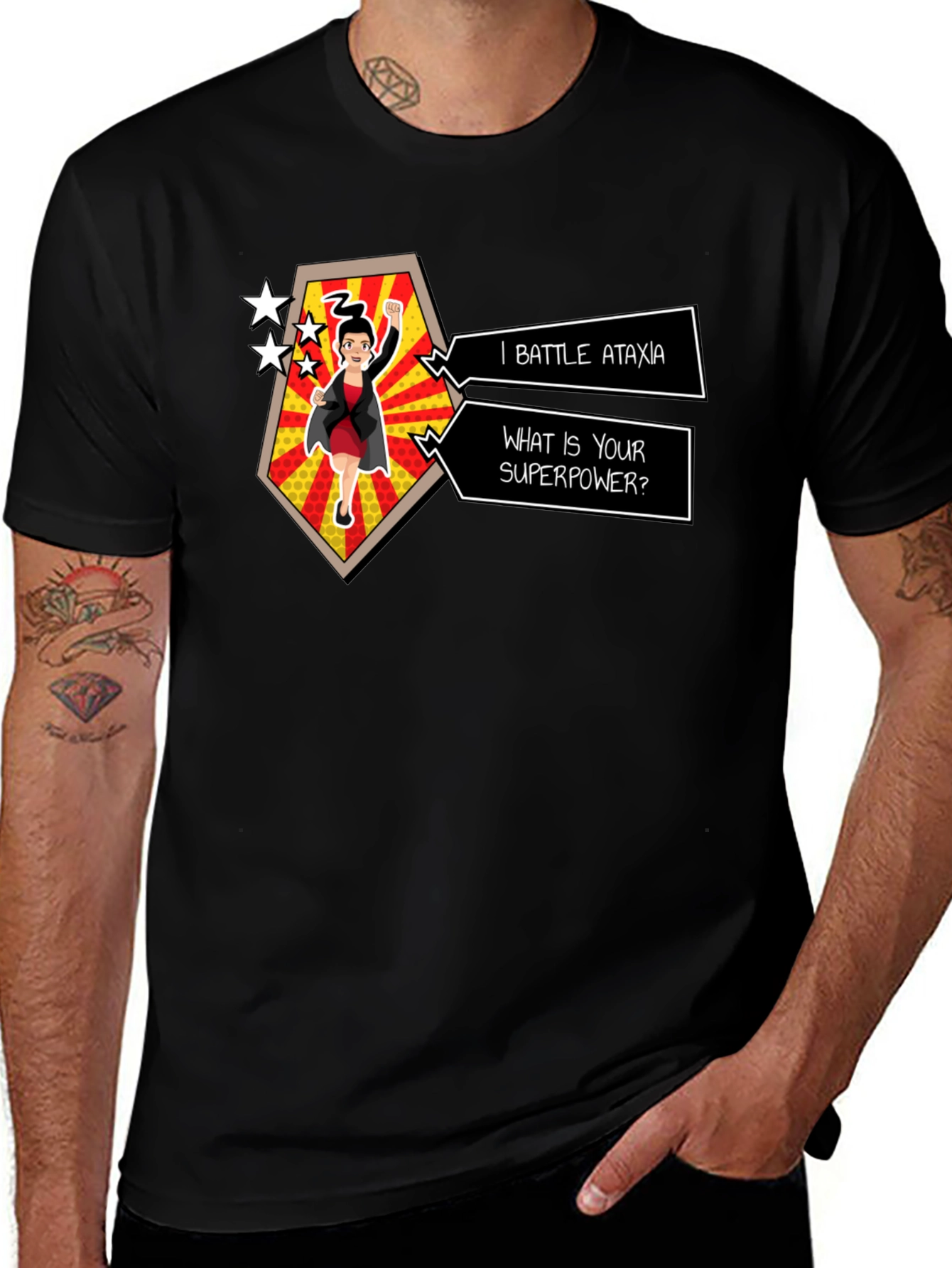 Ataxia Superpower Graphic Tee - Black Cotton T-Shirt