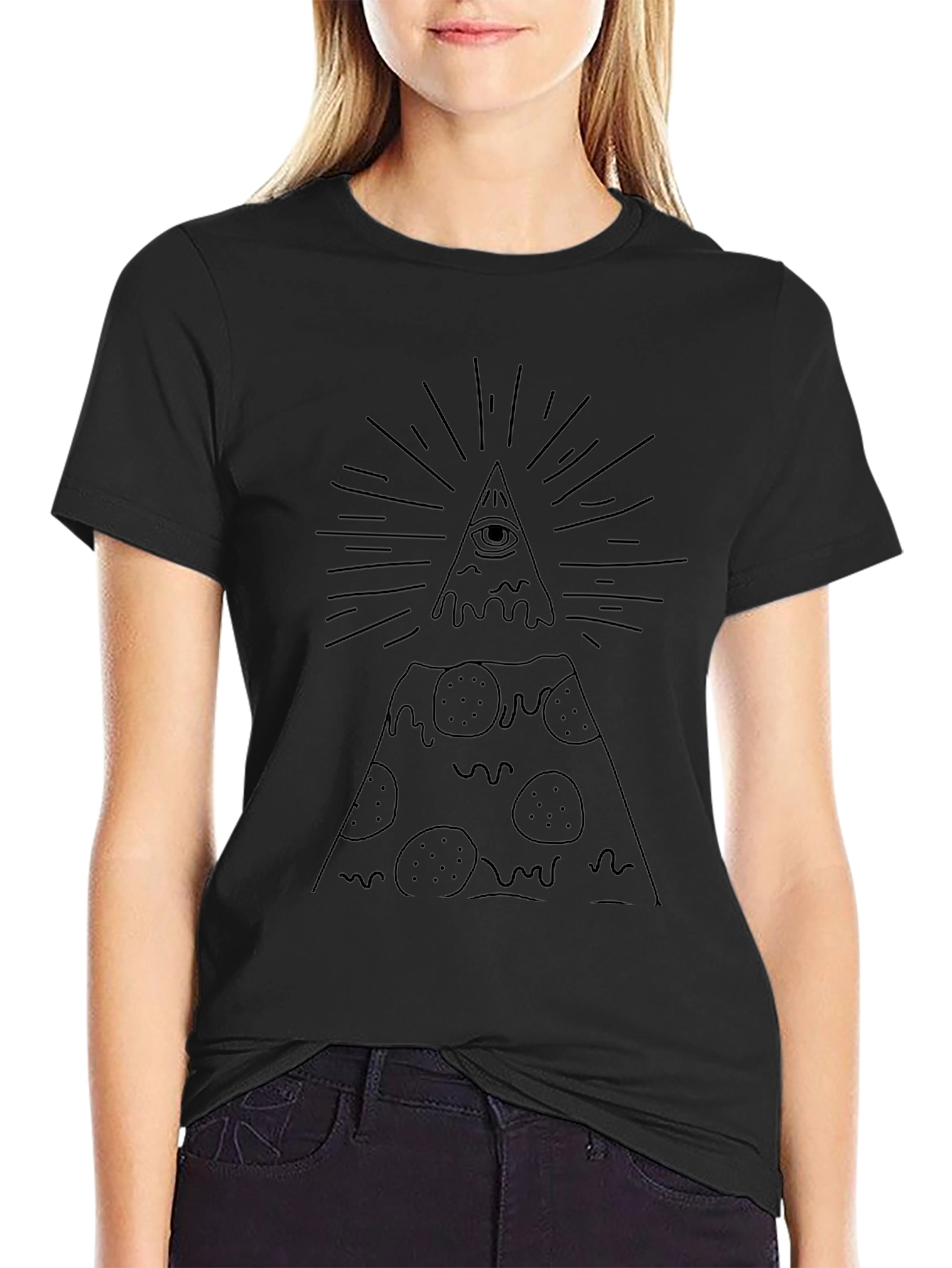 Pizza Illuminati Graphic T-Shirt - Mens Black Tee