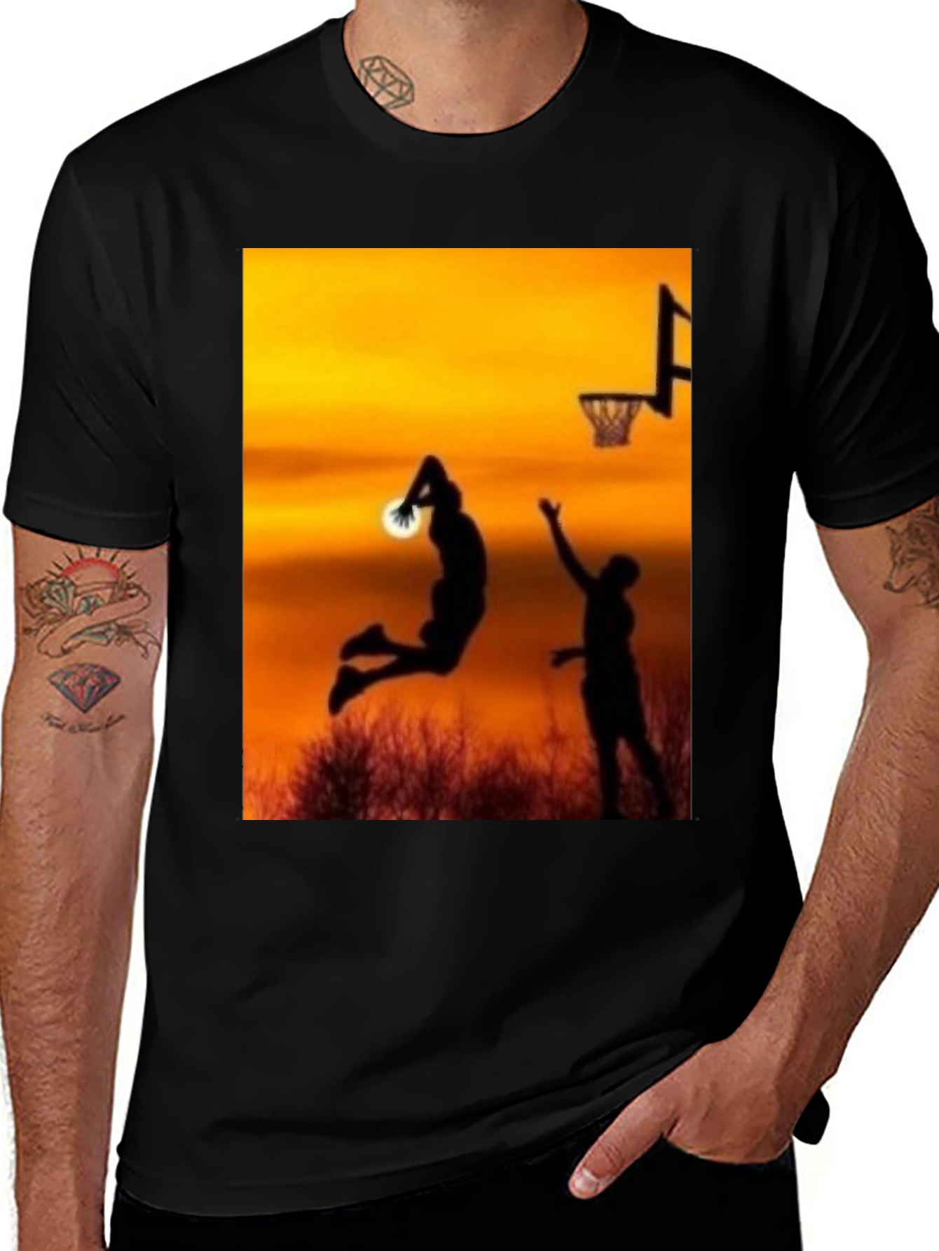 Sunset Basketball Silhouette Graphic Tee