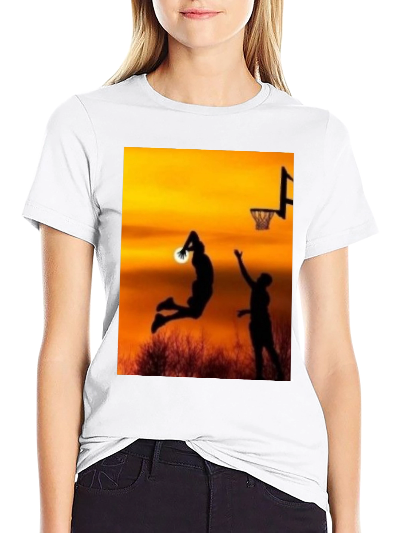 Sunset Basketball Silhouette Graphic Tee
