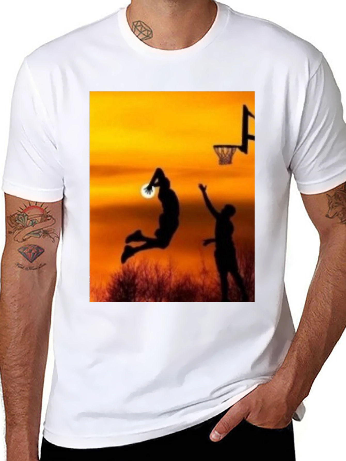 Sunset Basketball Silhouette Graphic Tee