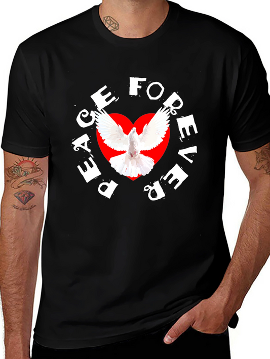 Peace Forever Black T-Shirt with Dove Graphic