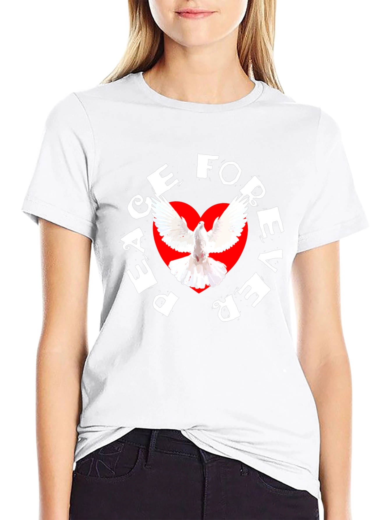Peace Forever Black T-Shirt with Dove Graphic