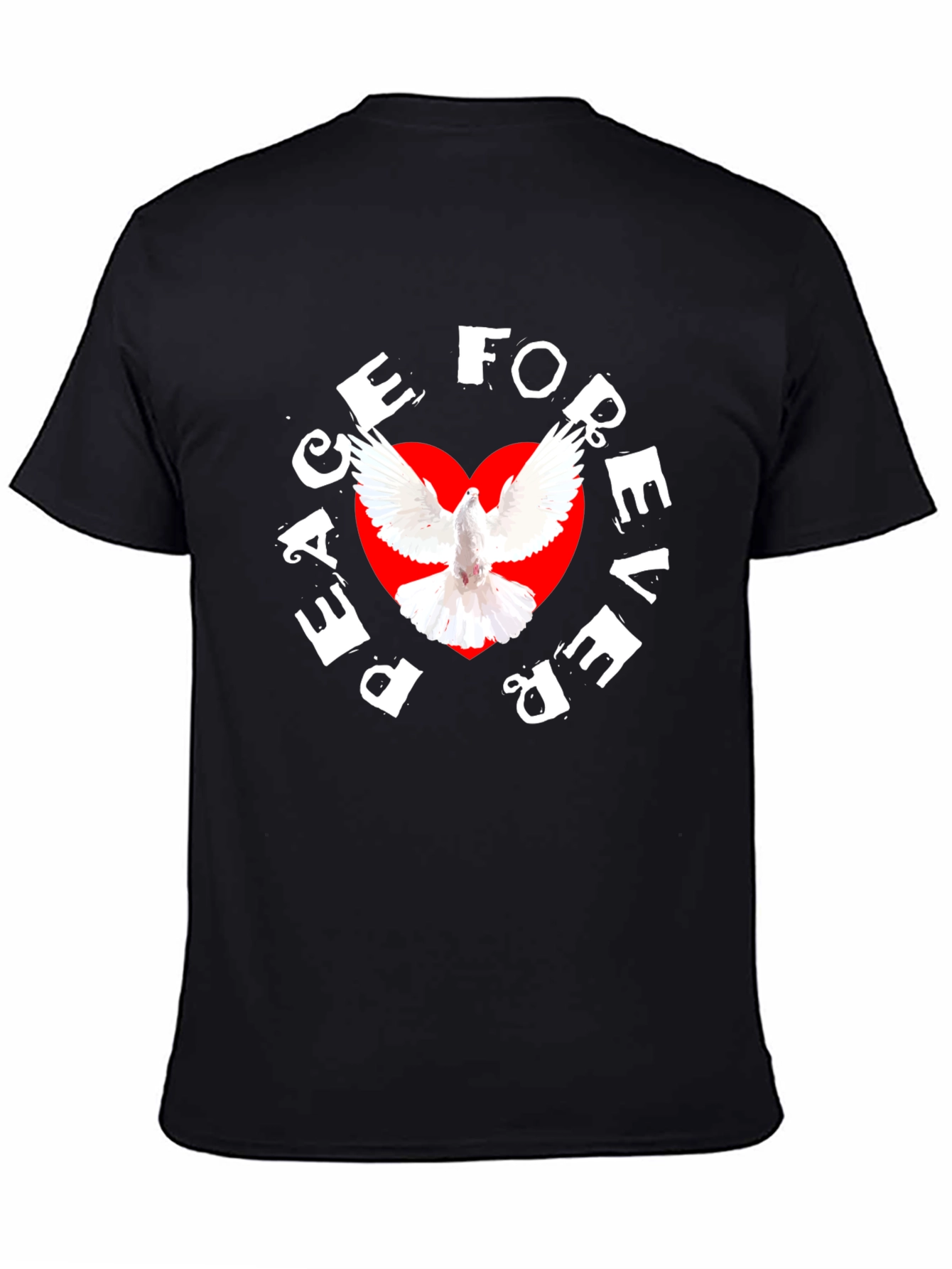 Peace Forever Black T-Shirt with Dove Graphic