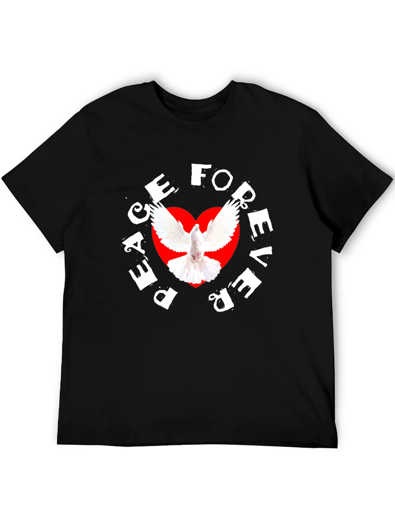 Peace Forever Black T-Shirt with Dove Graphic