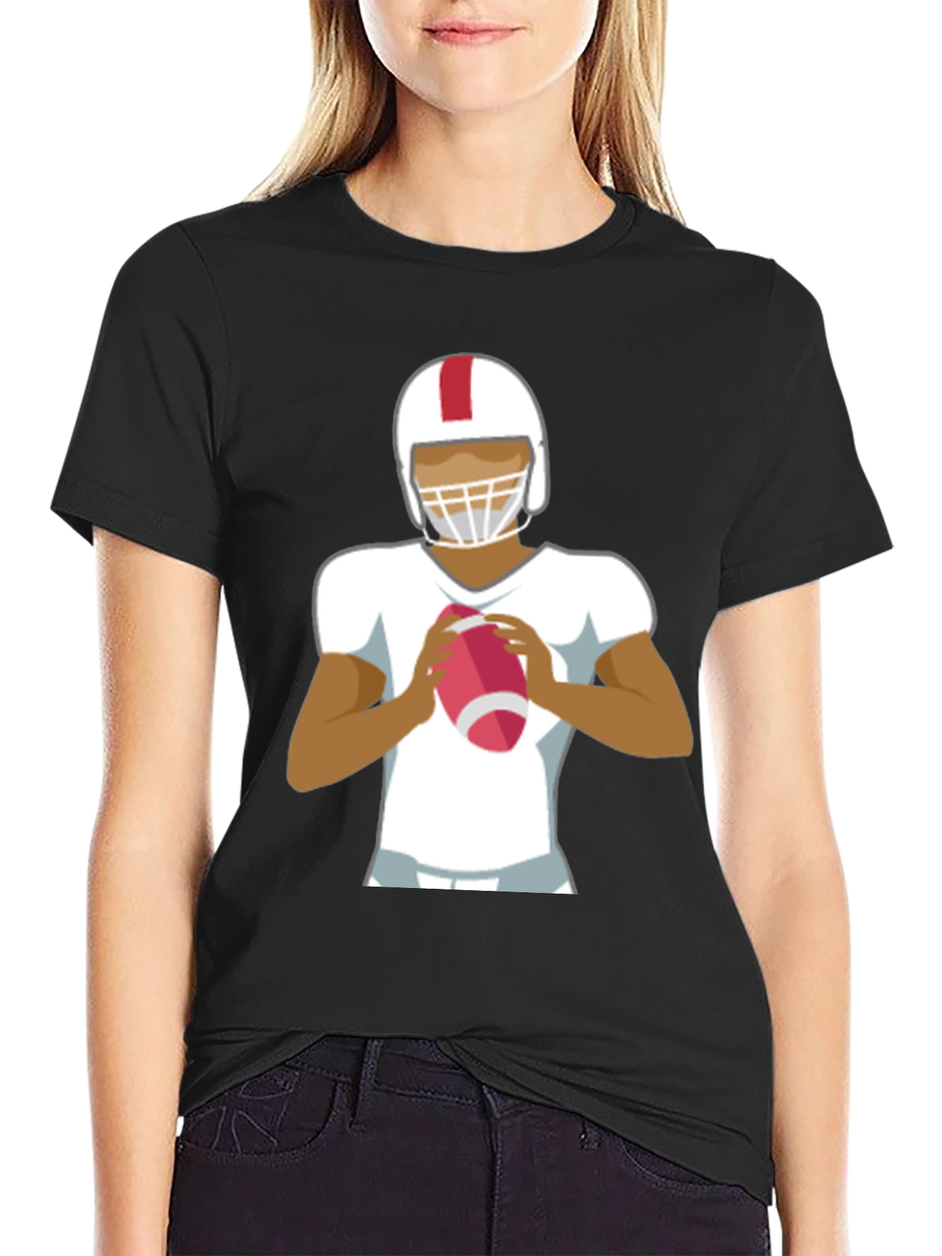 Football Player Graphic Tee - Black Cotton Casual Shirt
