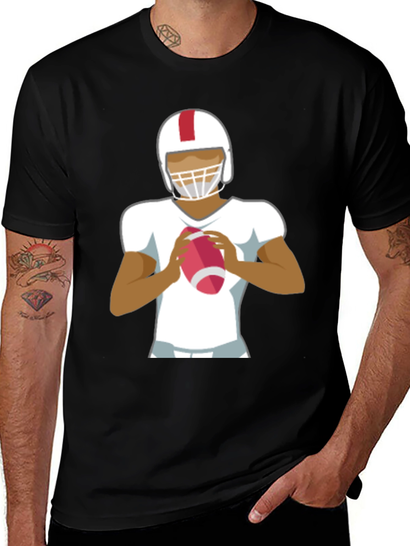 Football Player Graphic Tee - Black Cotton Casual Shirt