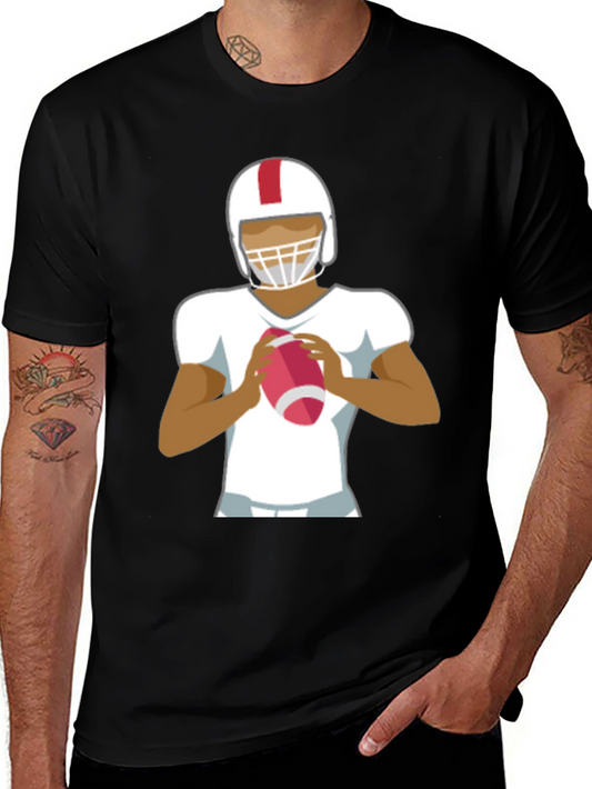 Football Player Graphic Tee - Black Cotton Casual Shirt