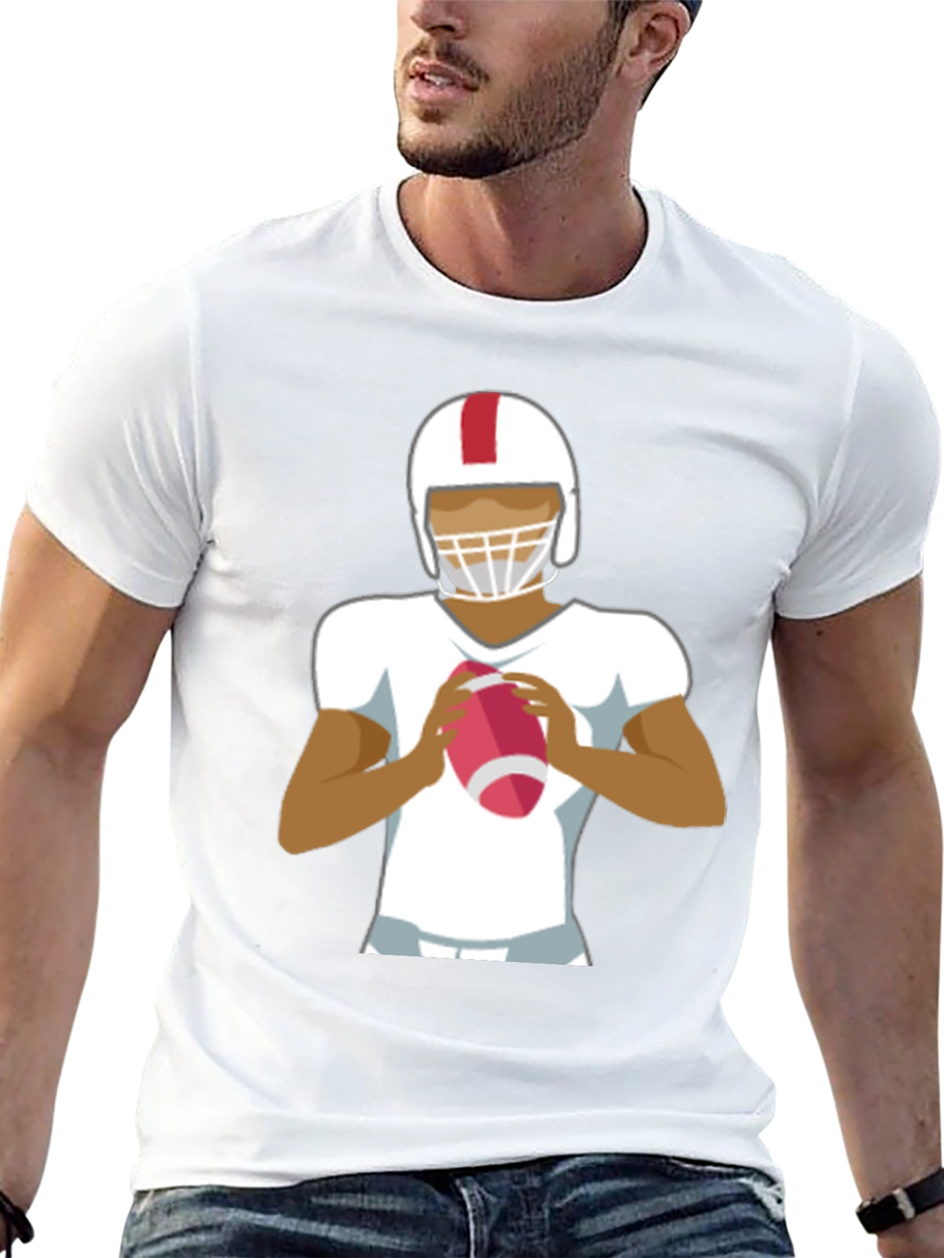 Football Player Graphic Tee - Black Cotton Casual Shirt