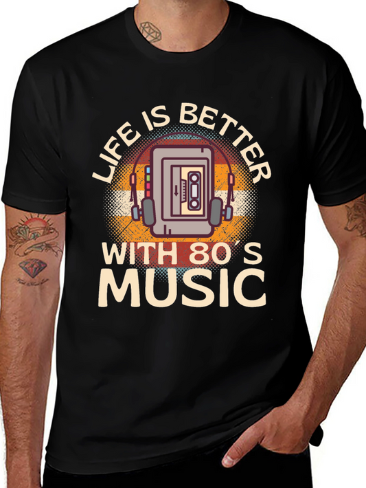Retro 80s Music T-Shirt - Life is Better with Music