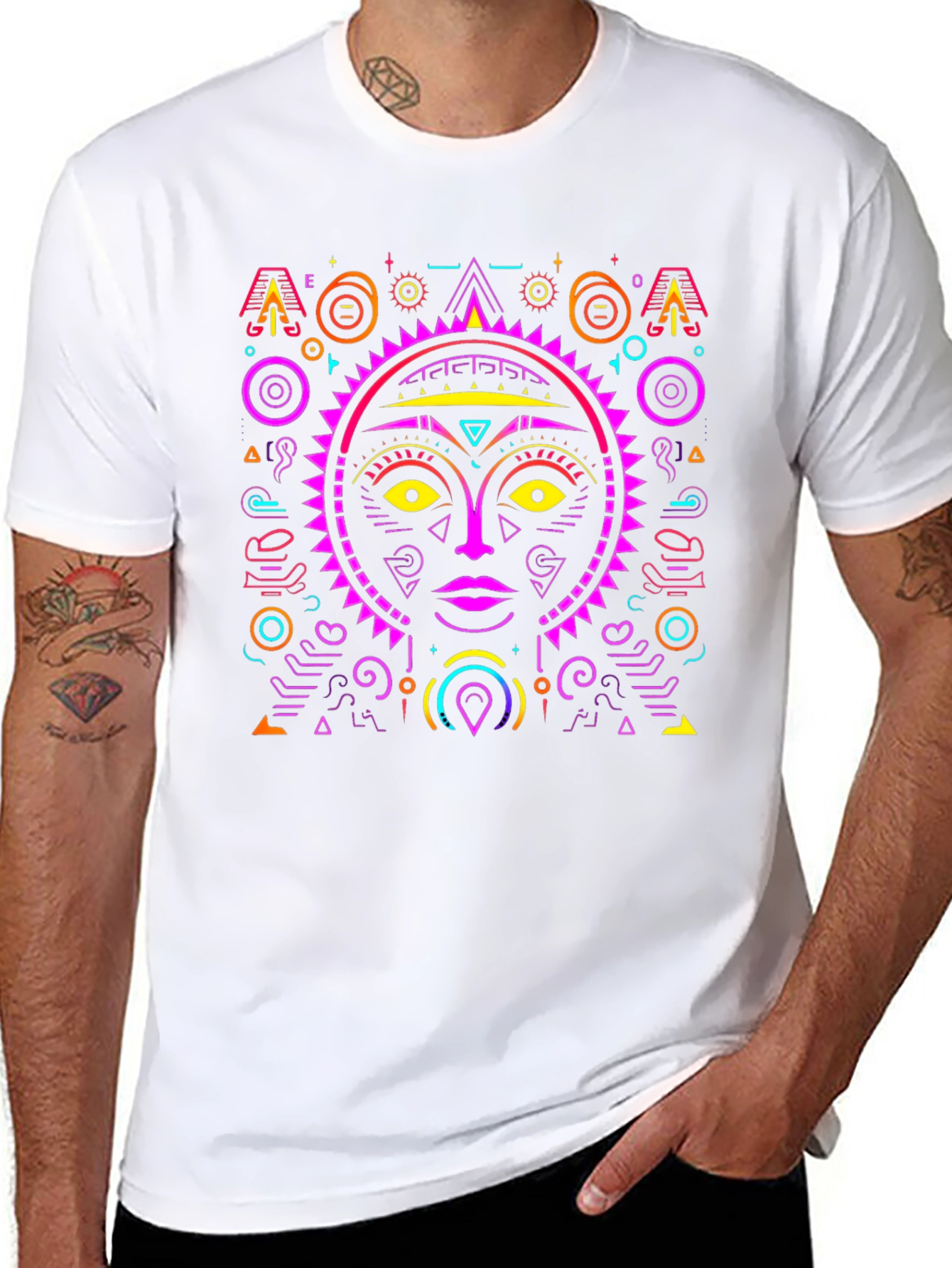 Abstract Sun Face Graphic Tee - Stylish & Unique