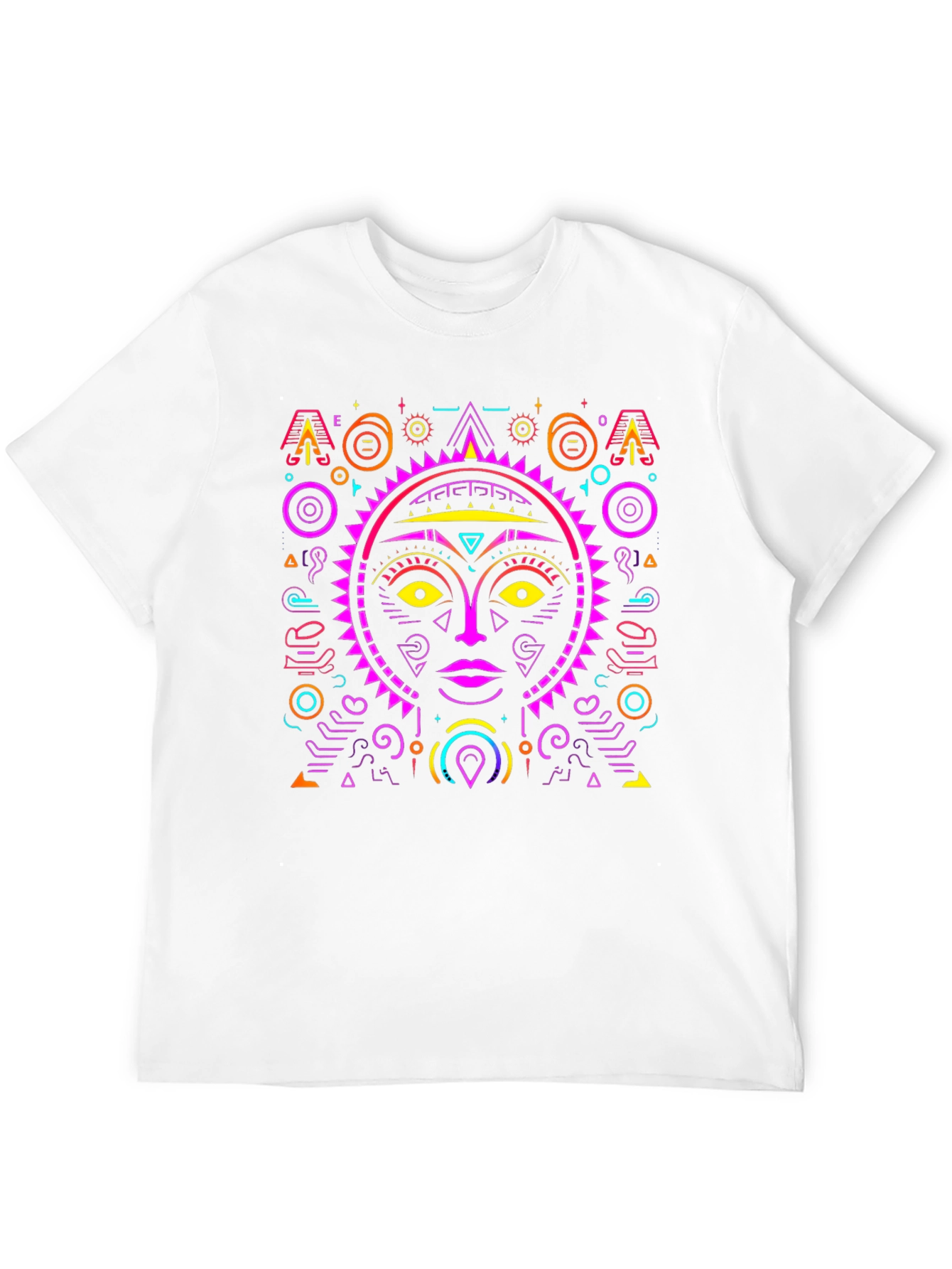 Abstract Sun Face Graphic Tee - Stylish & Unique