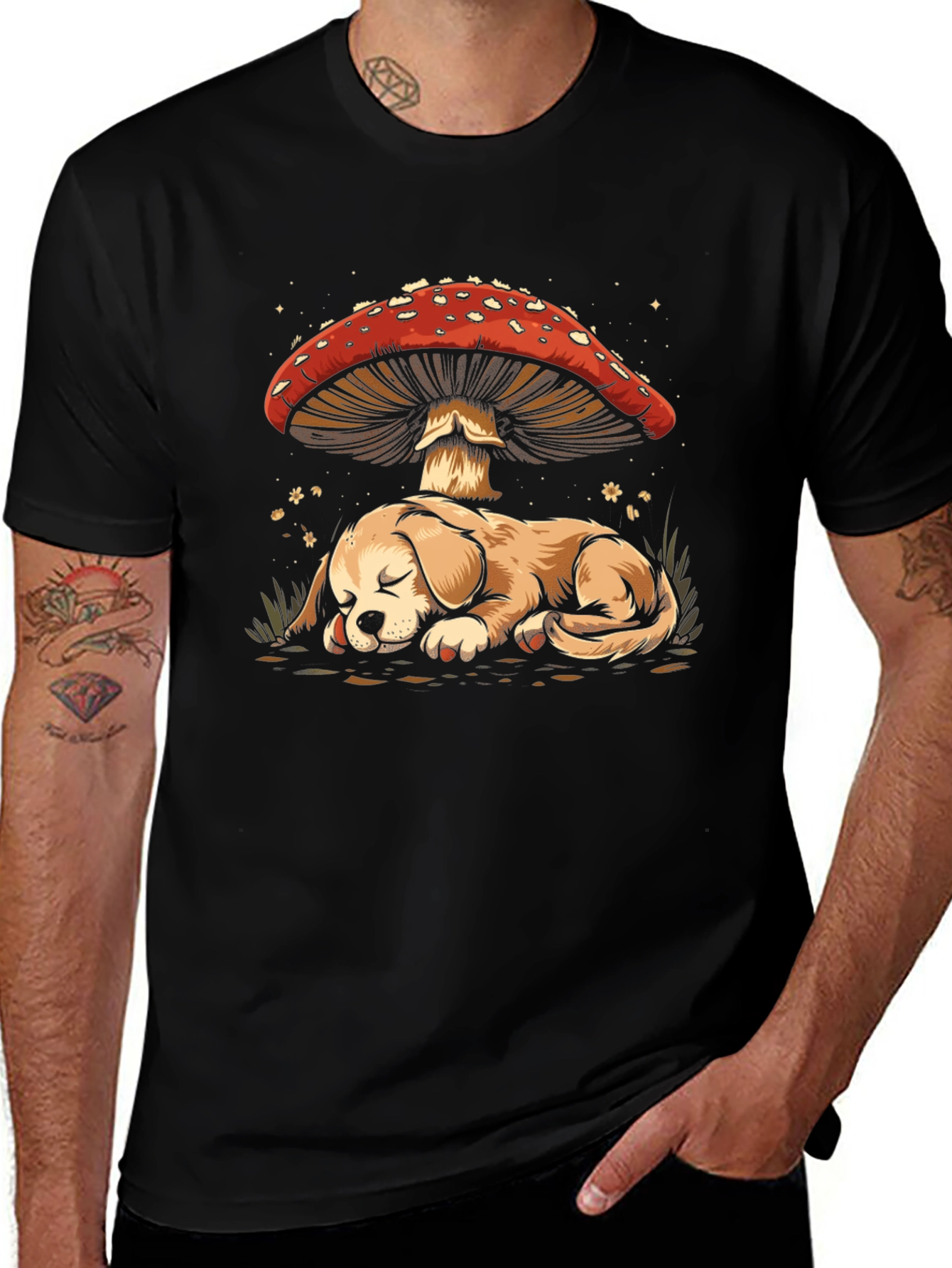 Dog Sleeping Under Mushroom T-Shirt