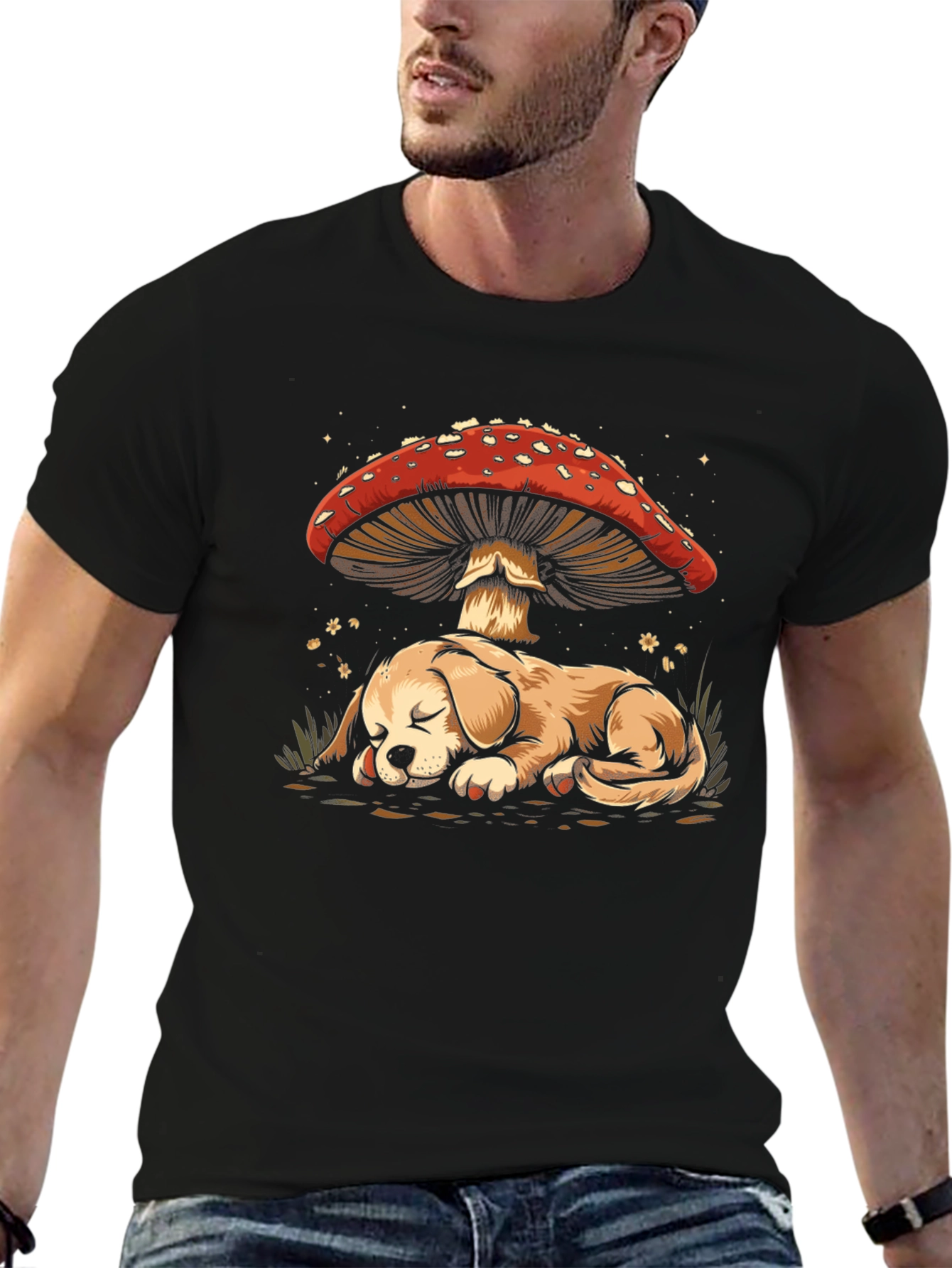 Dog Sleeping Under Mushroom T-Shirt