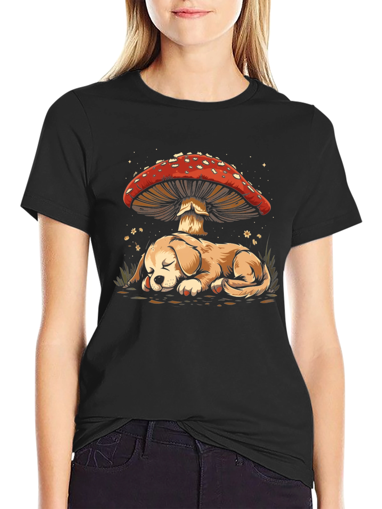 Dog Sleeping Under Mushroom T-Shirt