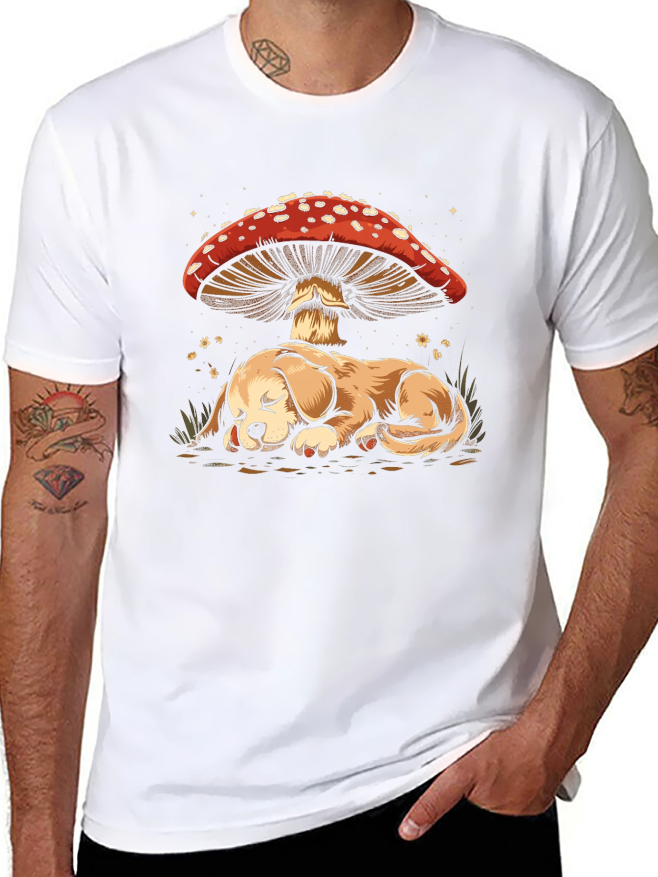 Dog Sleeping Under Mushroom T-Shirt