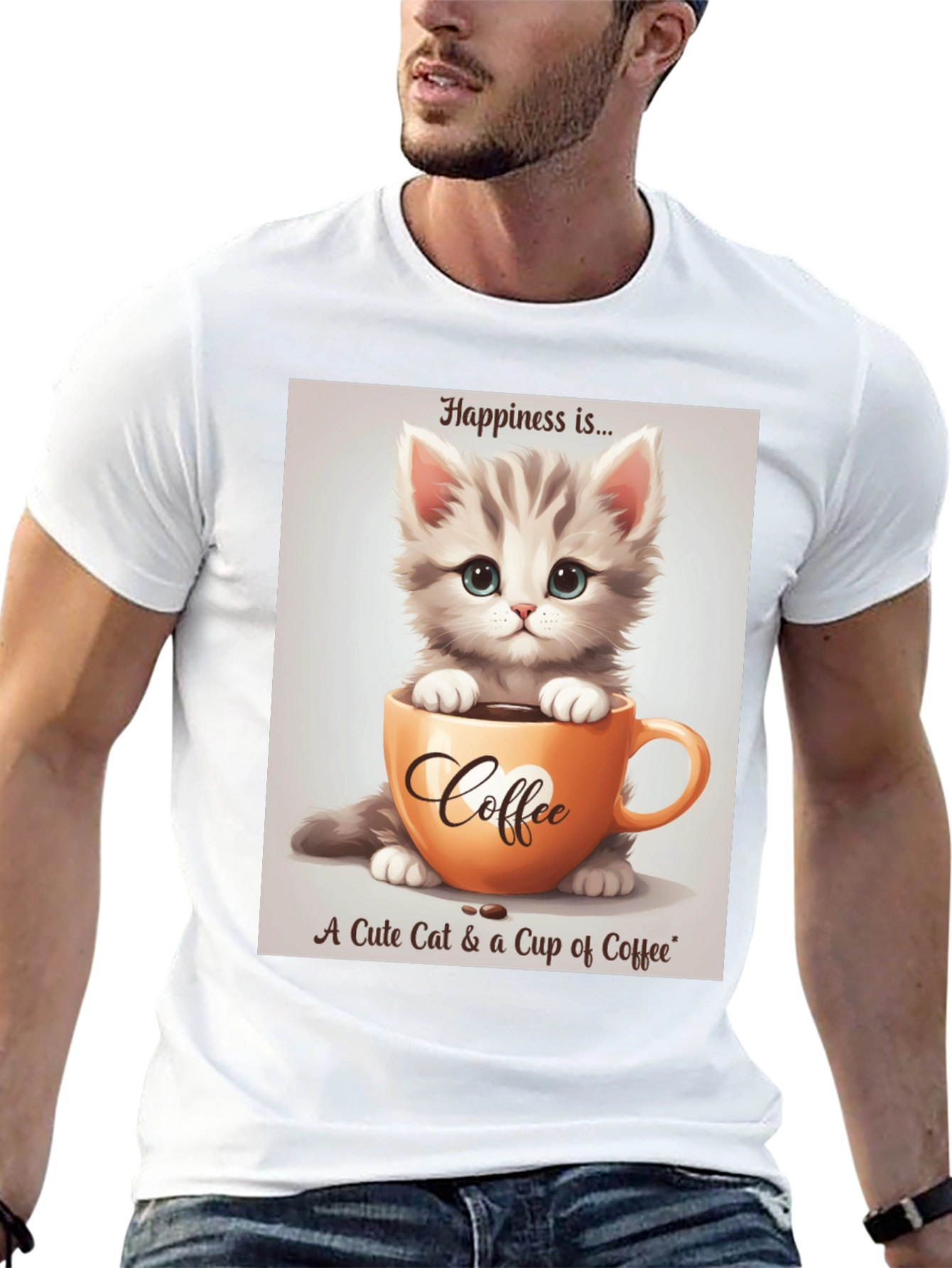 Cute Kitten and Coffee T-Shirt - Happiness Is...