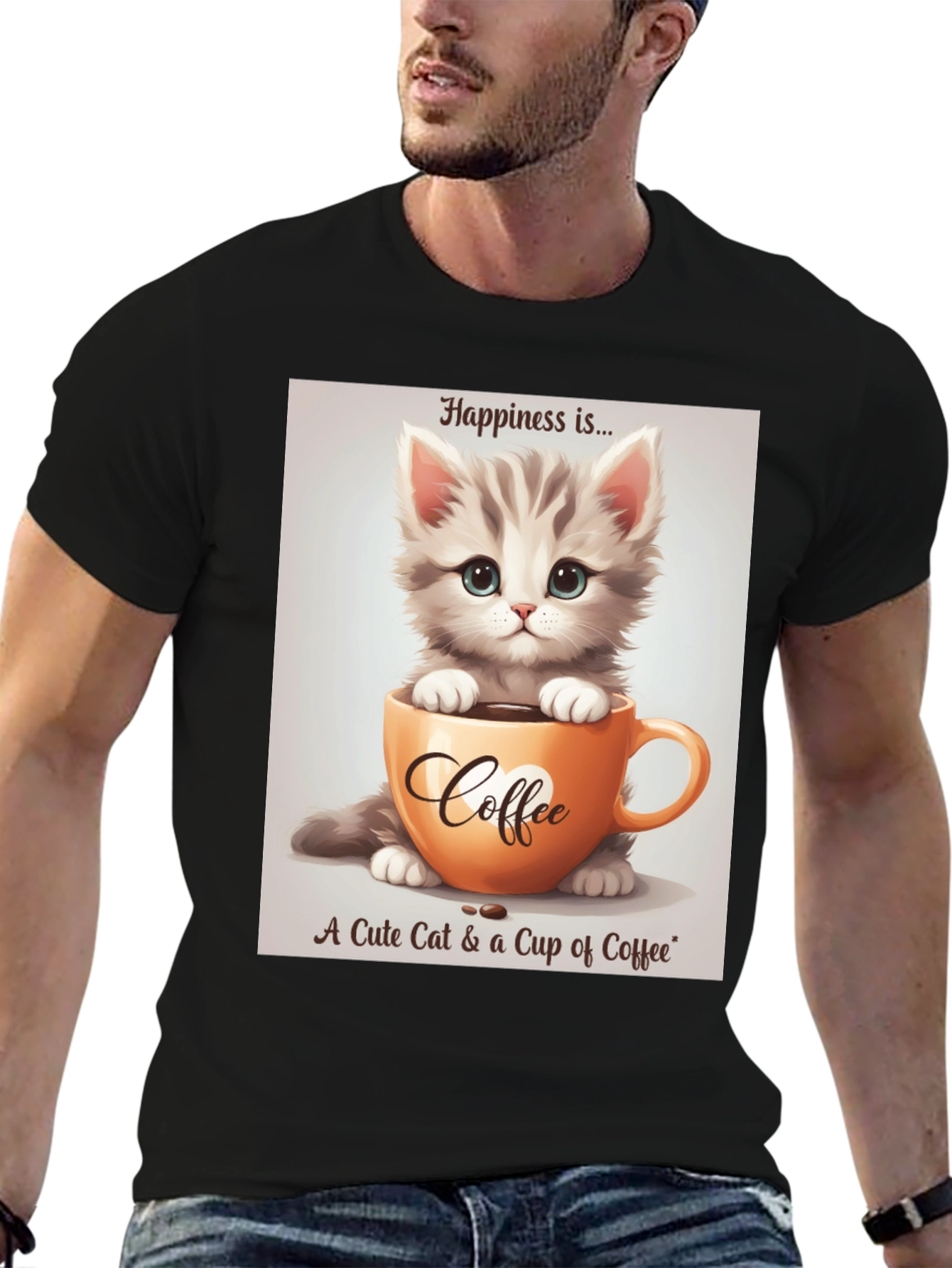 Cute Kitten and Coffee T-Shirt - Happiness Is...