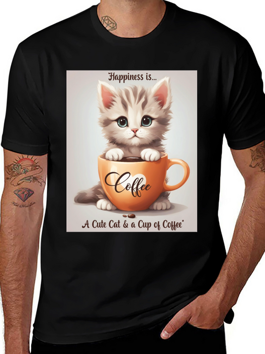 Cute Kitten and Coffee T-Shirt - Happiness Is...