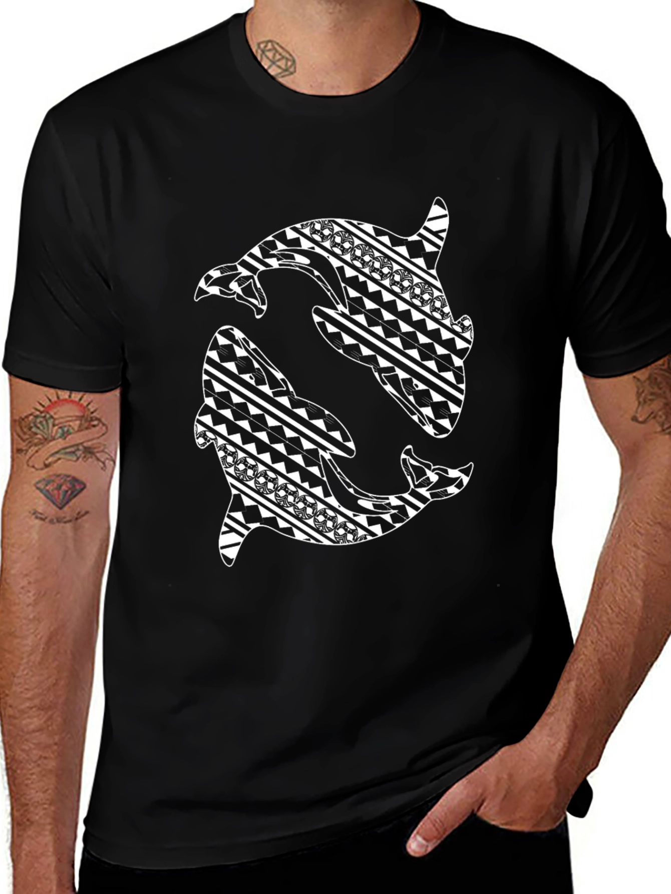Tribal Orca Design Black T-Shirt