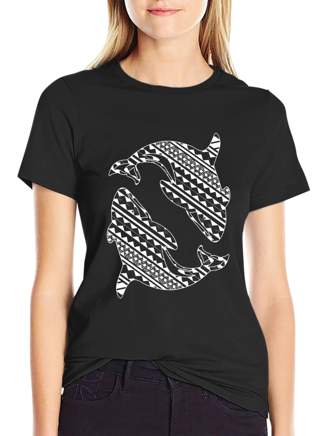 Tribal Orca Design Black T-Shirt
