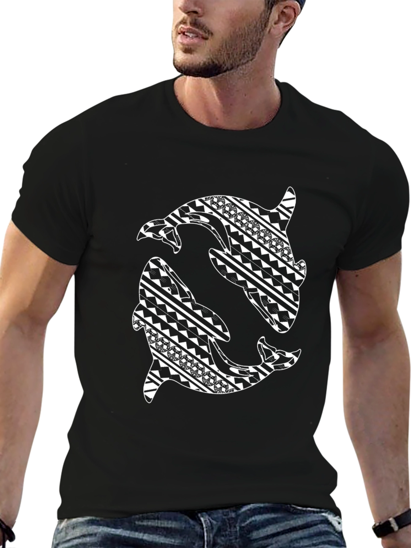 Tribal Orca Design Black T-Shirt