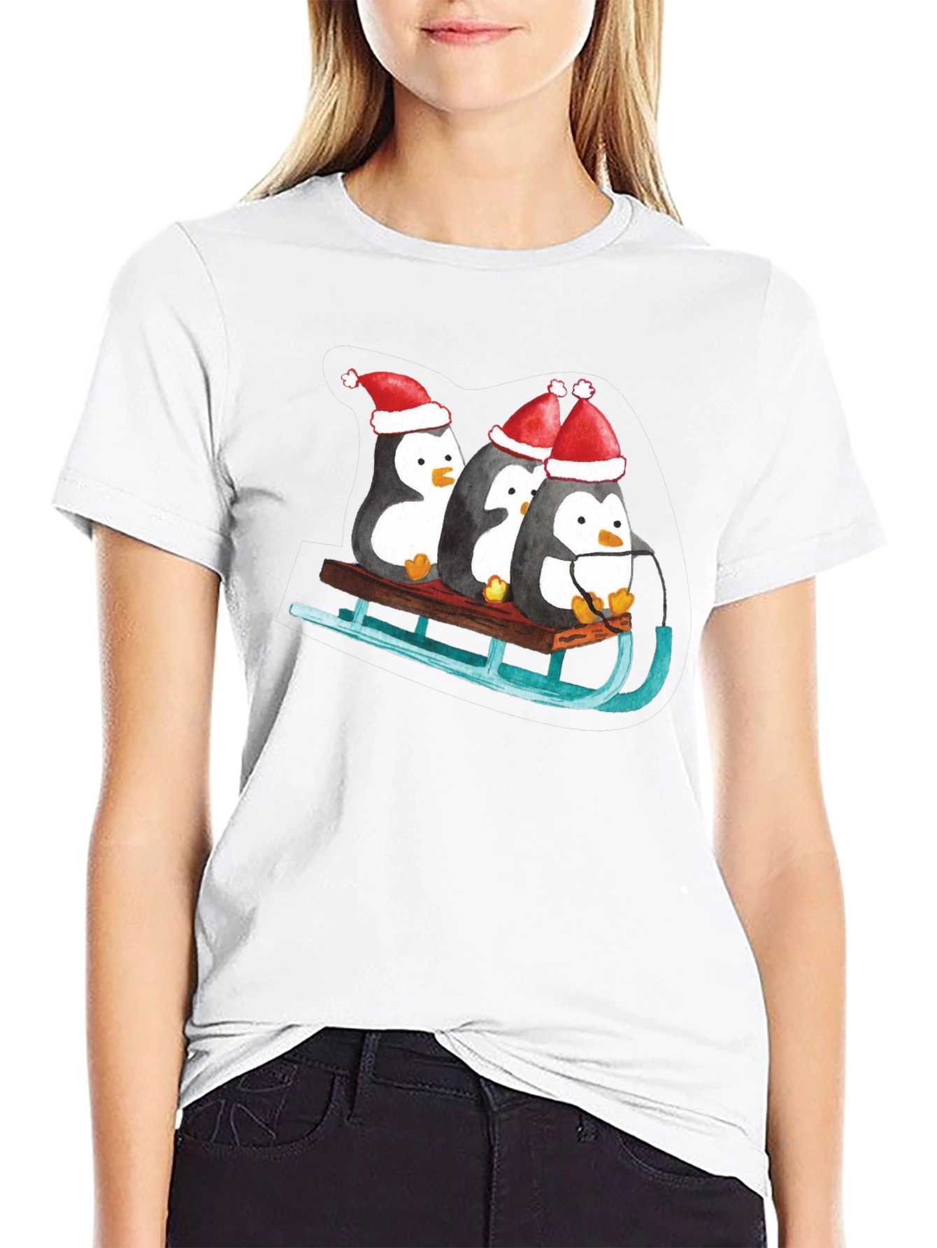 Penguin Sleigh Christmas T-Shirt