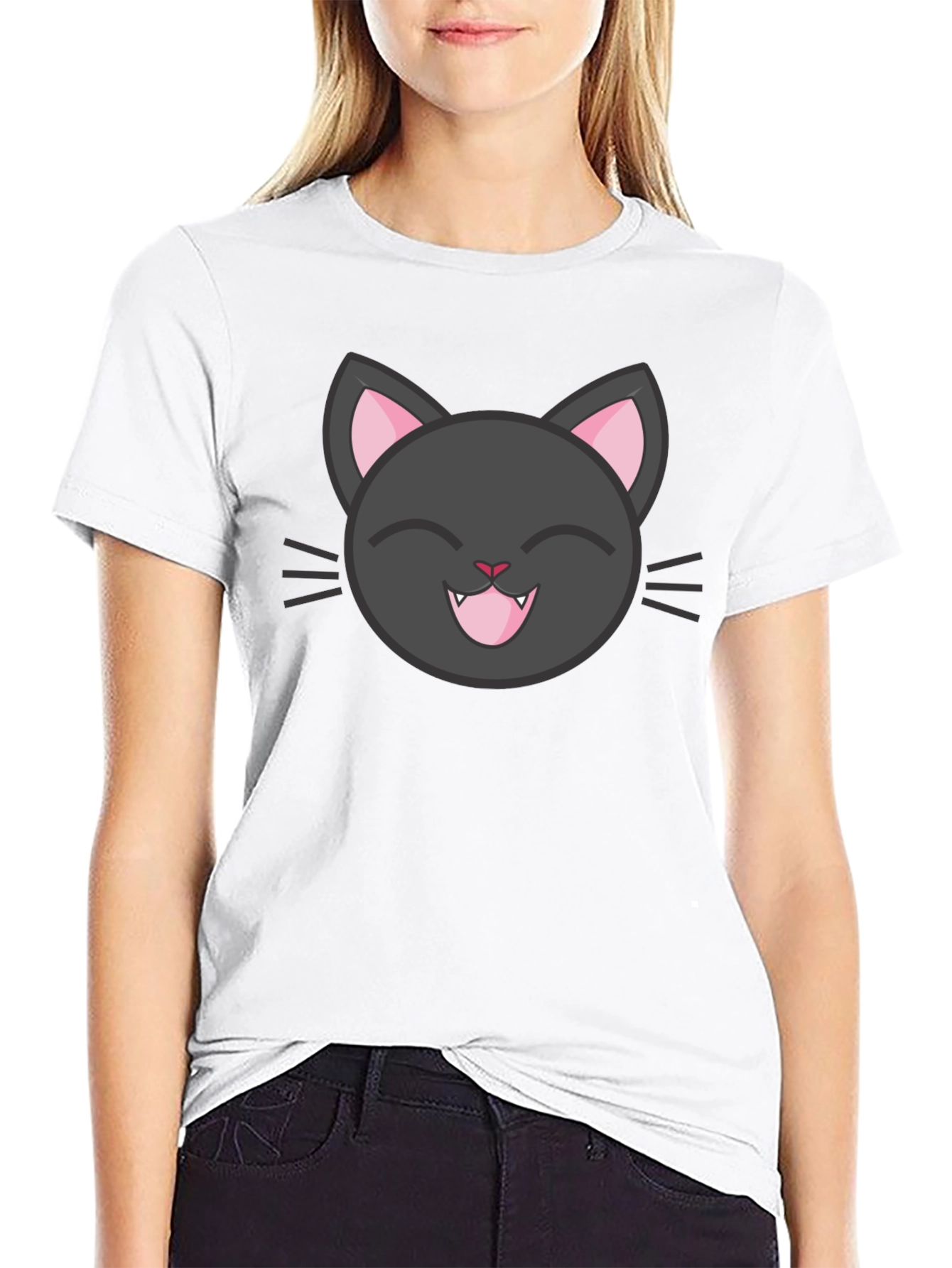 Cute Black Cat Tee - Smiling Feline Graphic T-Shirt