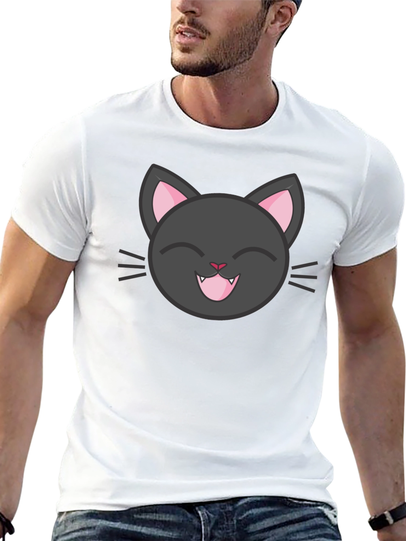 Cute Black Cat Tee - Smiling Feline Graphic T-Shirt