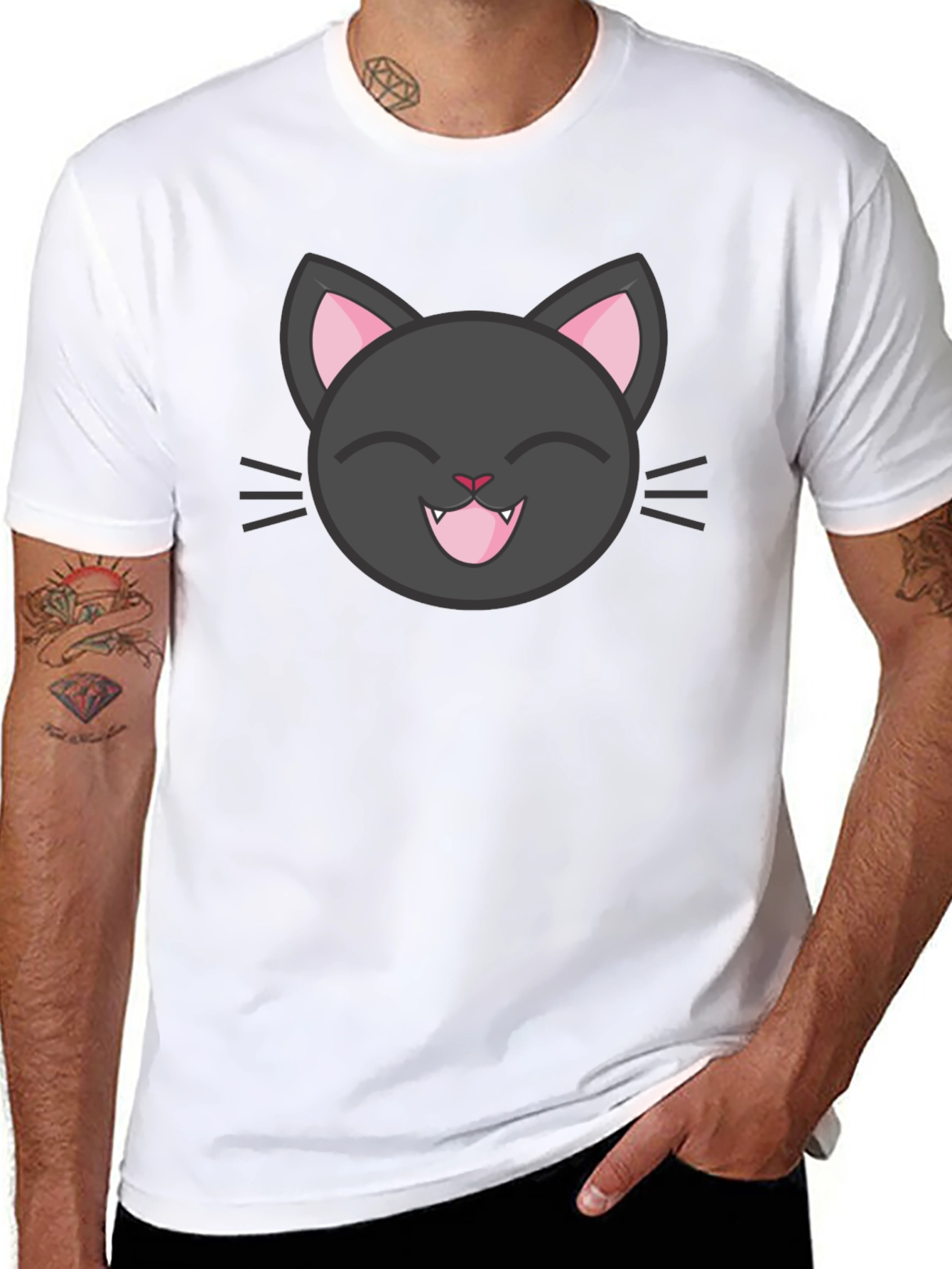 Cute Black Cat Tee - Smiling Feline Graphic T-Shirt