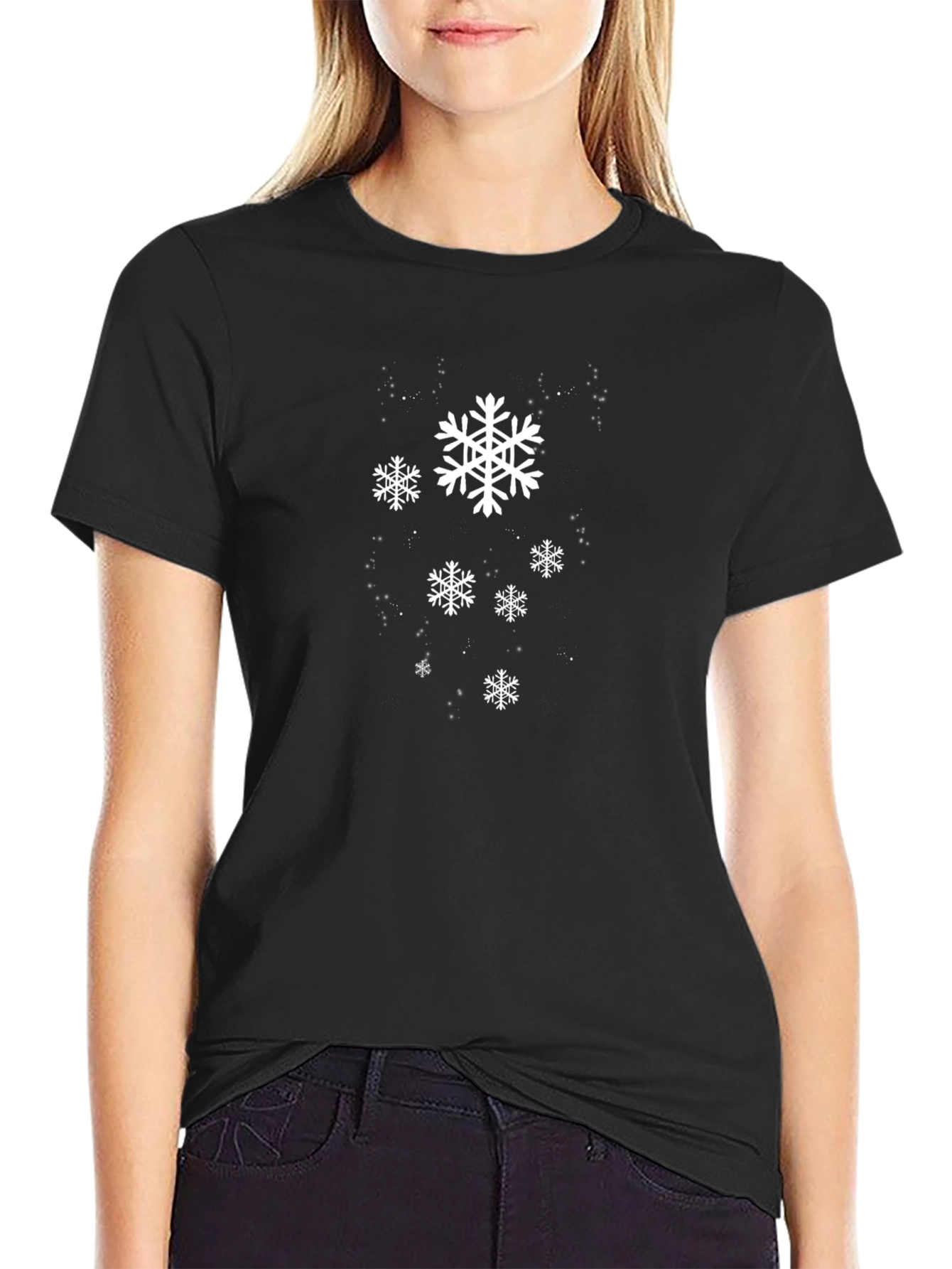 Snowflake Pattern Black T-Shirt