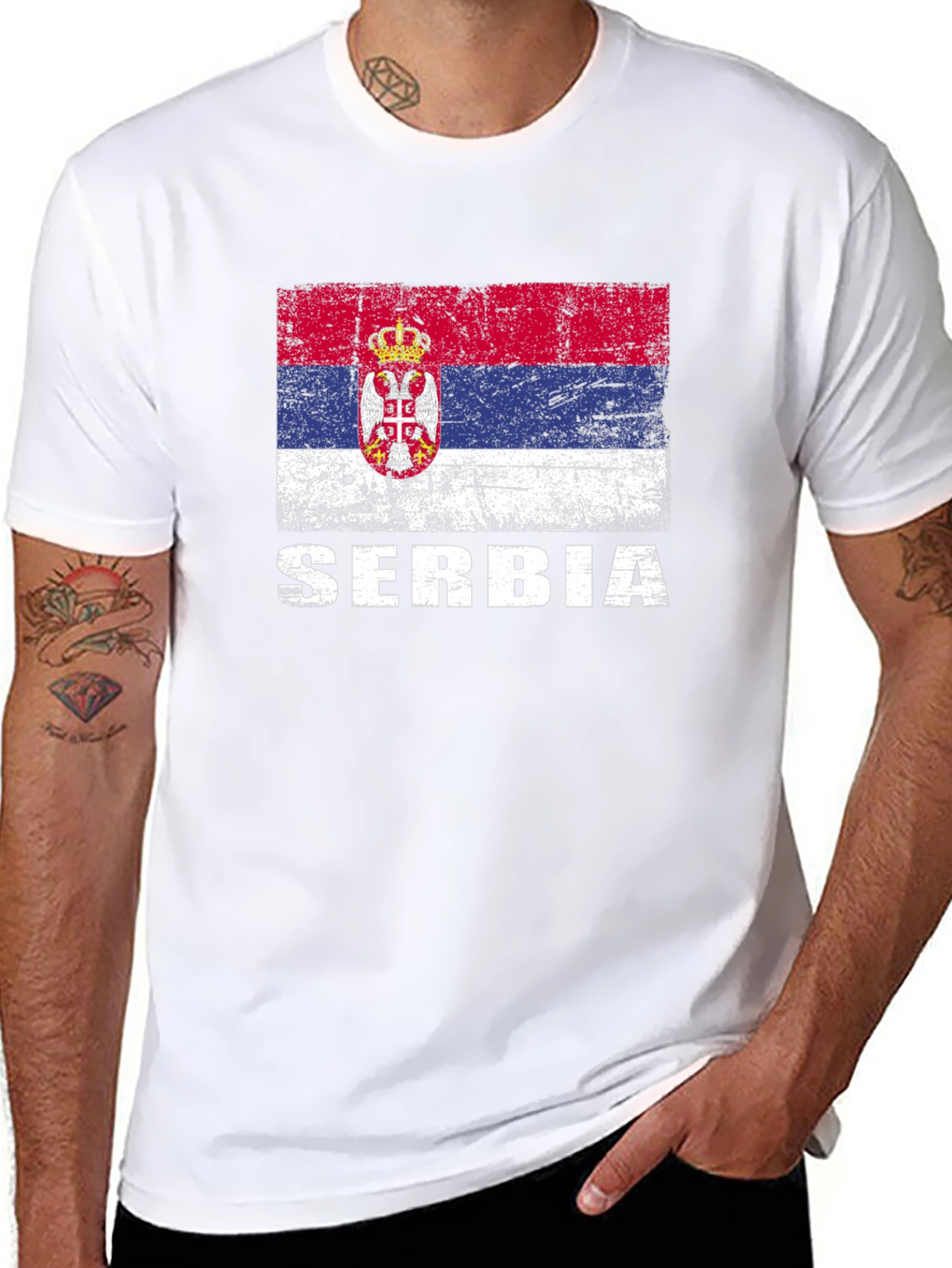 Serbia Flag T-Shirt - Distressed Style