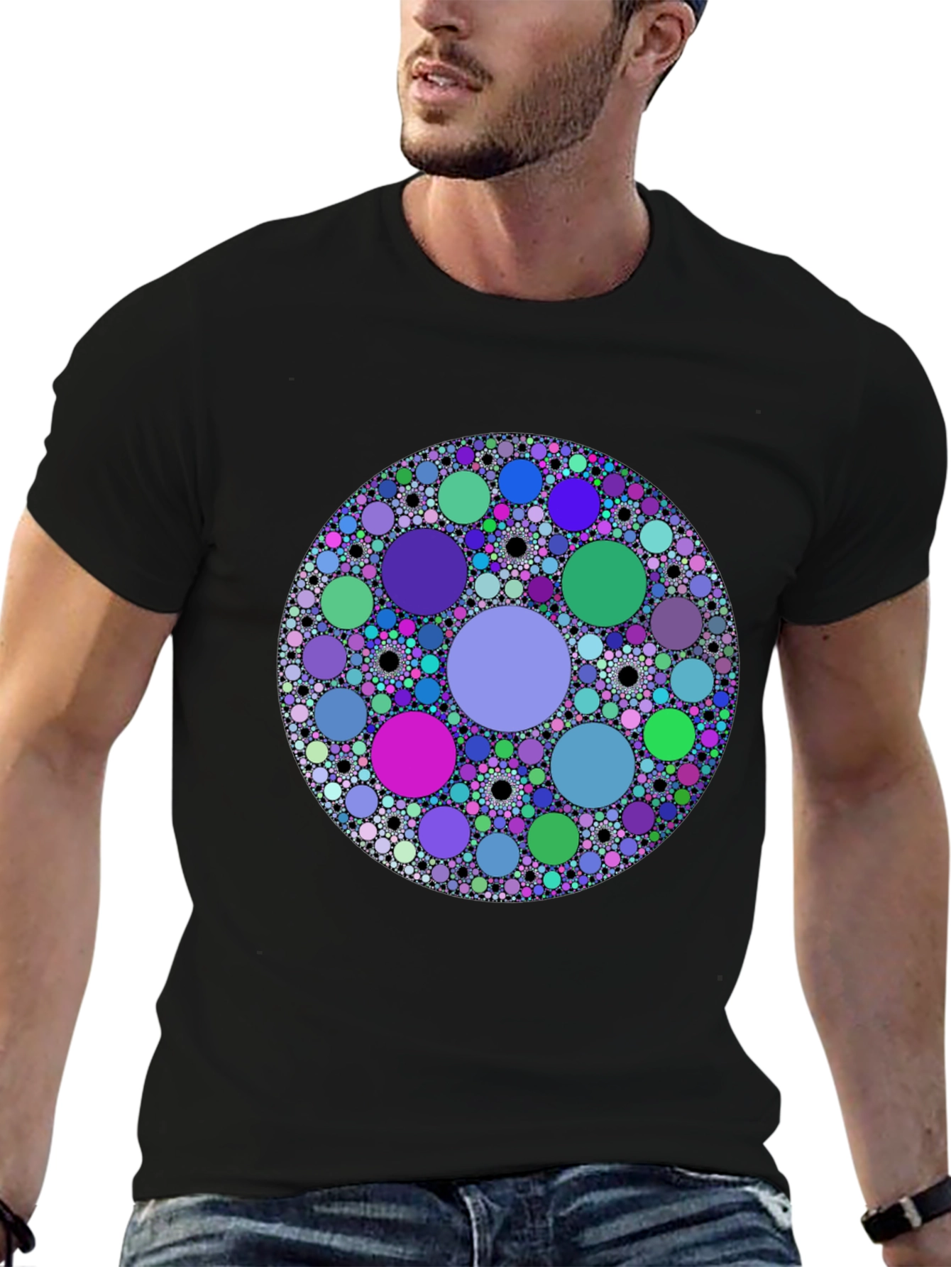 Abstract Circle Pattern Black T-Shirt