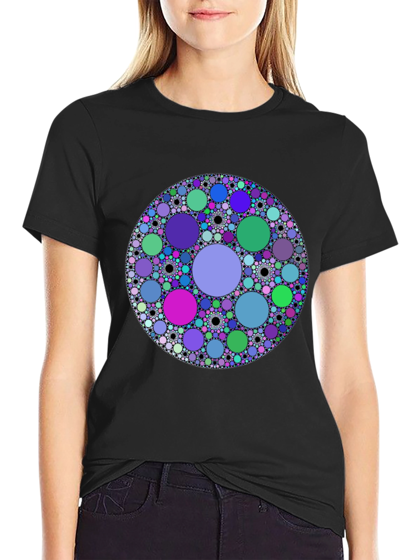 Abstract Circle Pattern Black T-Shirt