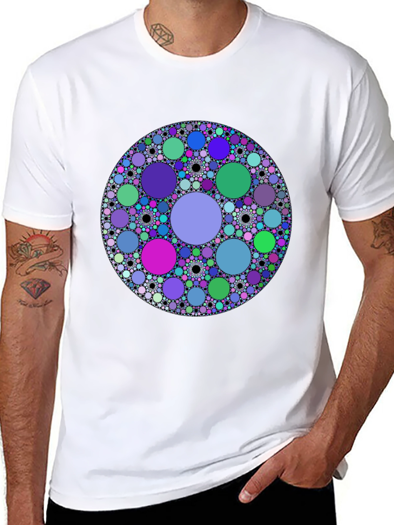 Abstract Circle Pattern Black T-Shirt