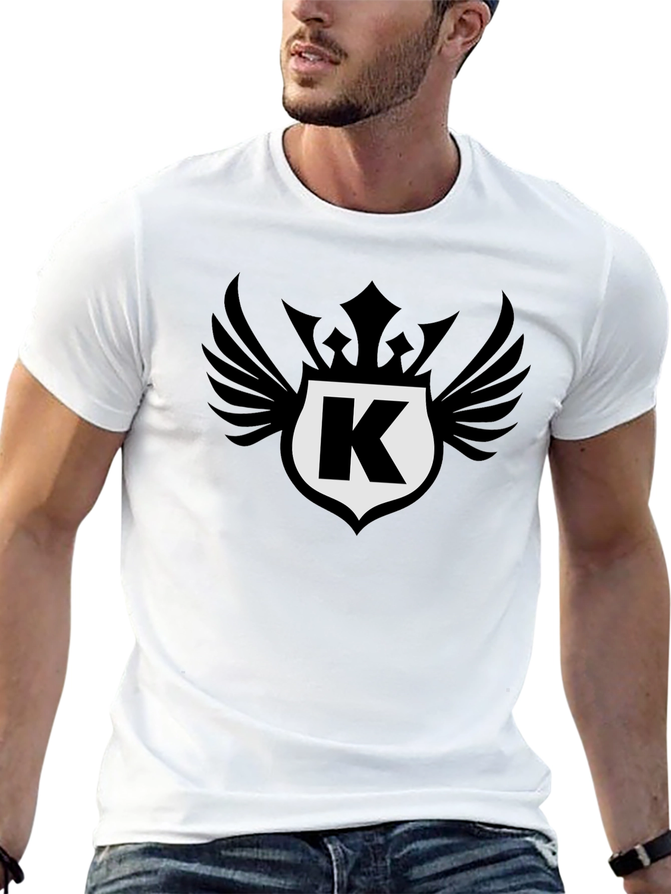 Stylish Black T-Shirt with Letter K Crest Design