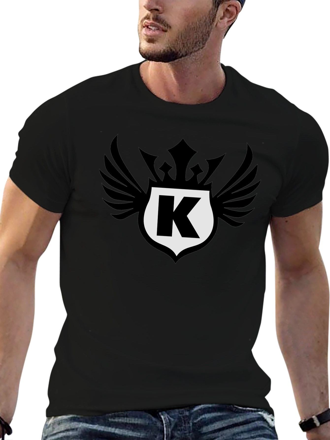 Stylish Black T-Shirt with Letter K Crest Design