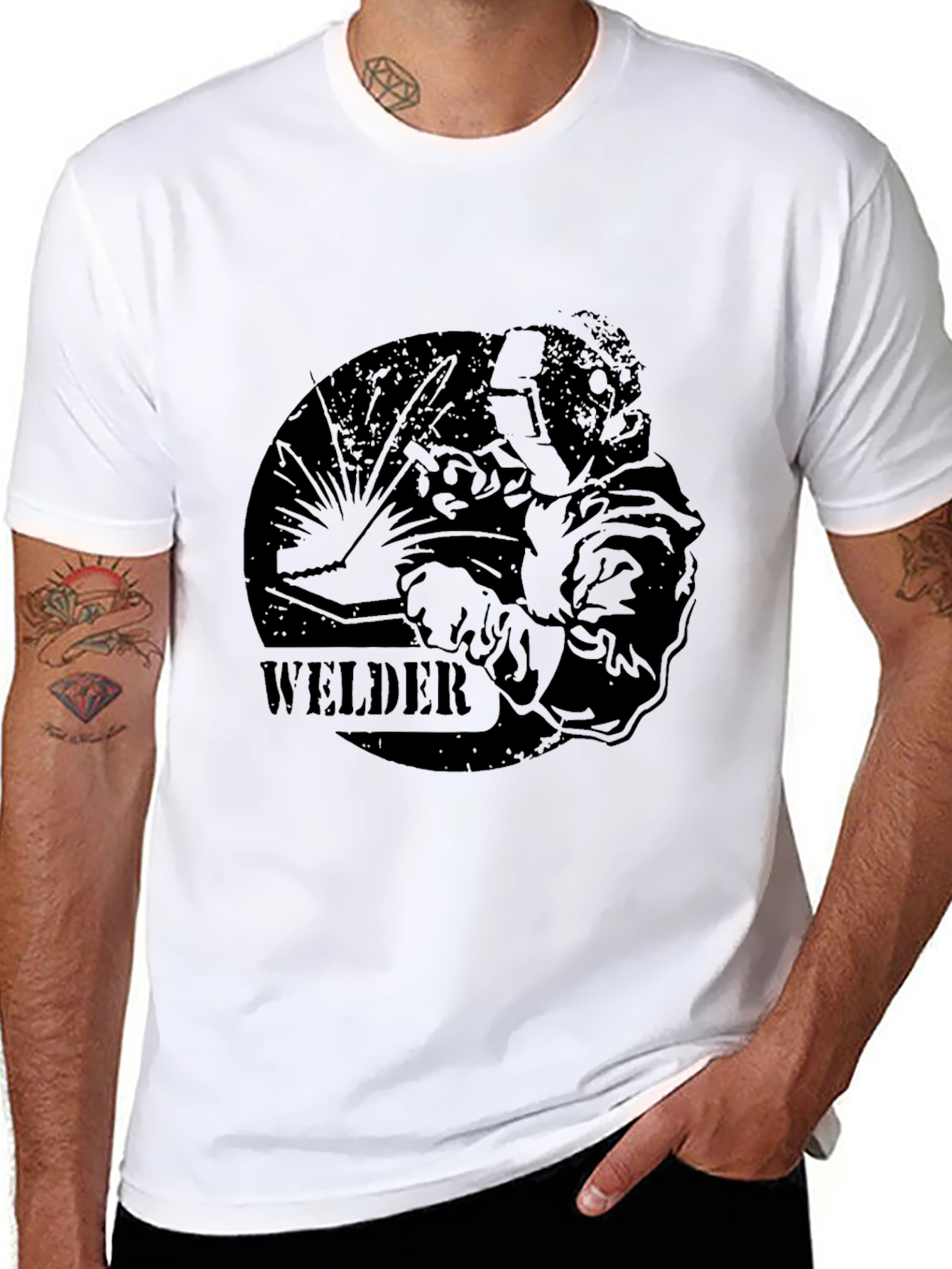 Welder Graphic Print Black T-Shirt