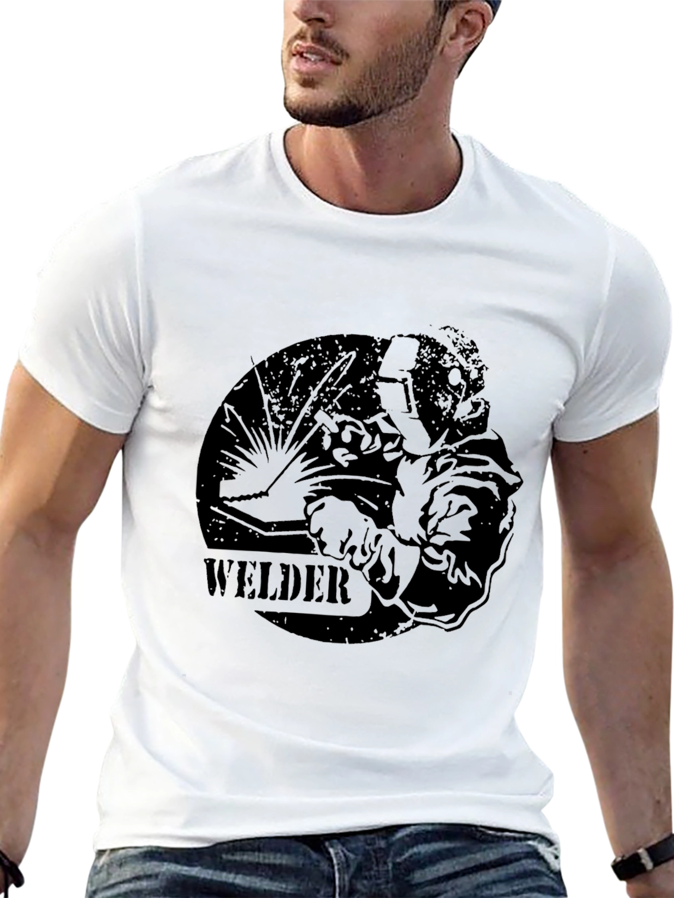 Welder Graphic Print Black T-Shirt
