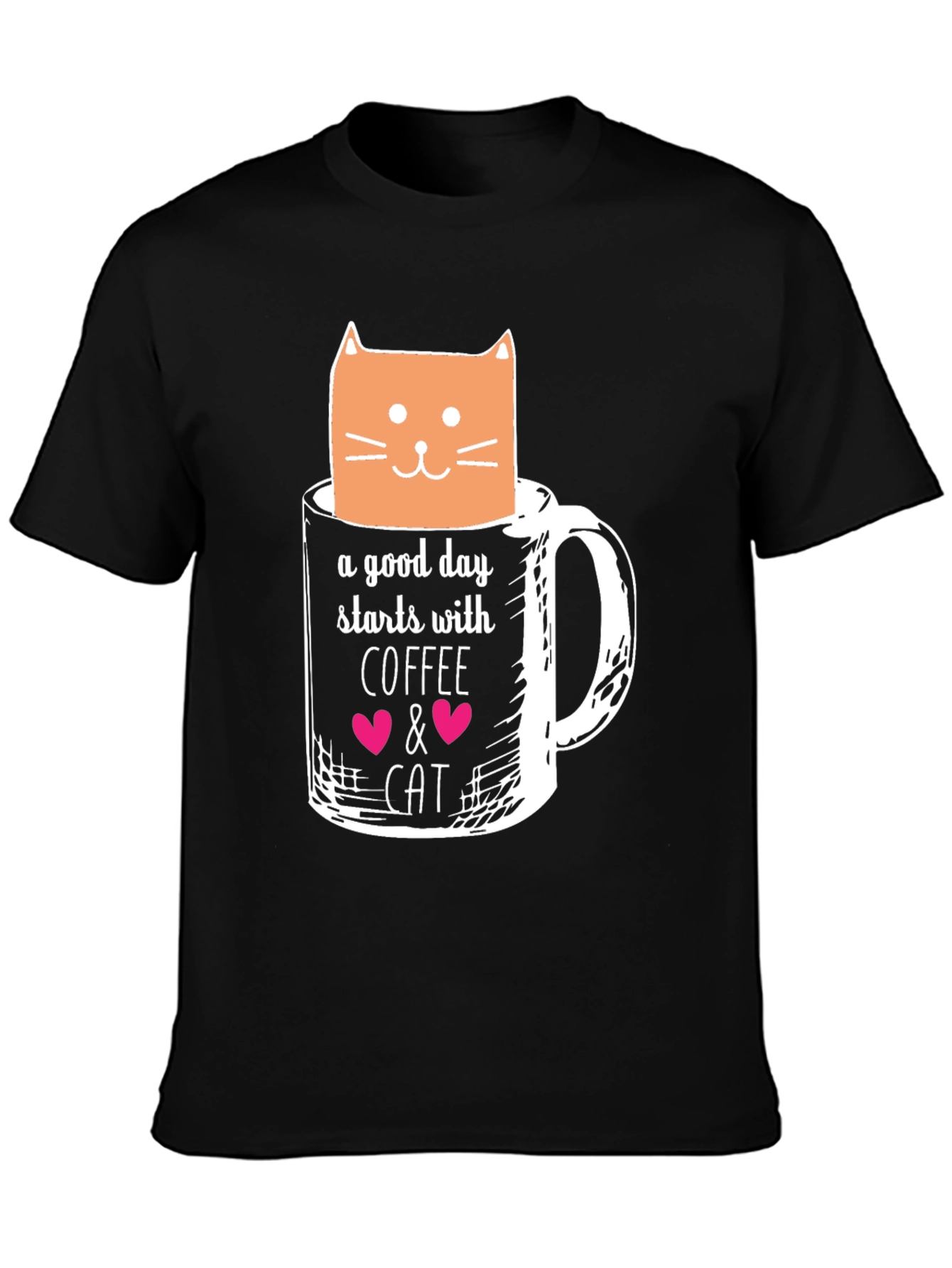 Coffee and Cat Graphic T-Shirt