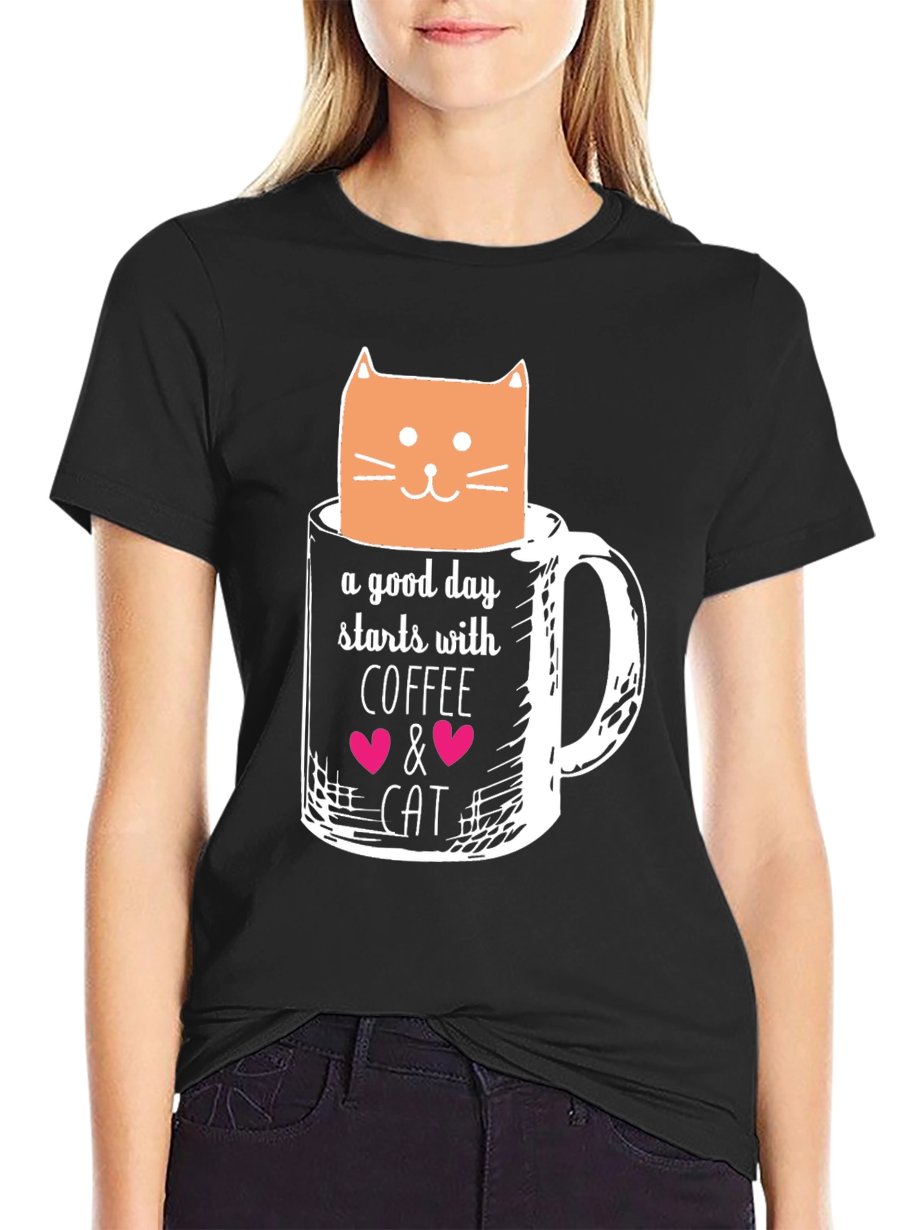 Coffee and Cat Graphic T-Shirt