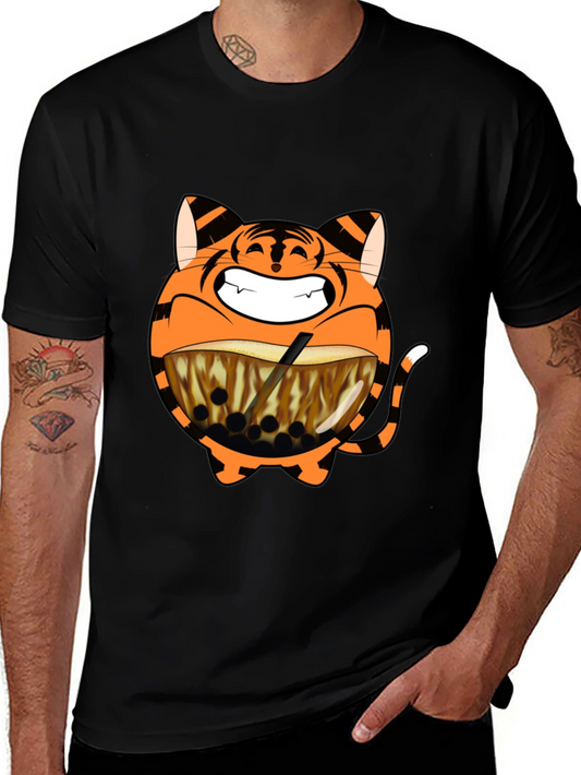 Tiger Boba Tea Graphic T-Shirt - Black