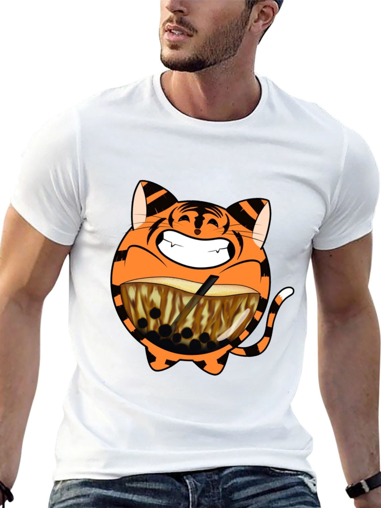 Tiger Boba Tea Graphic T-Shirt - Black