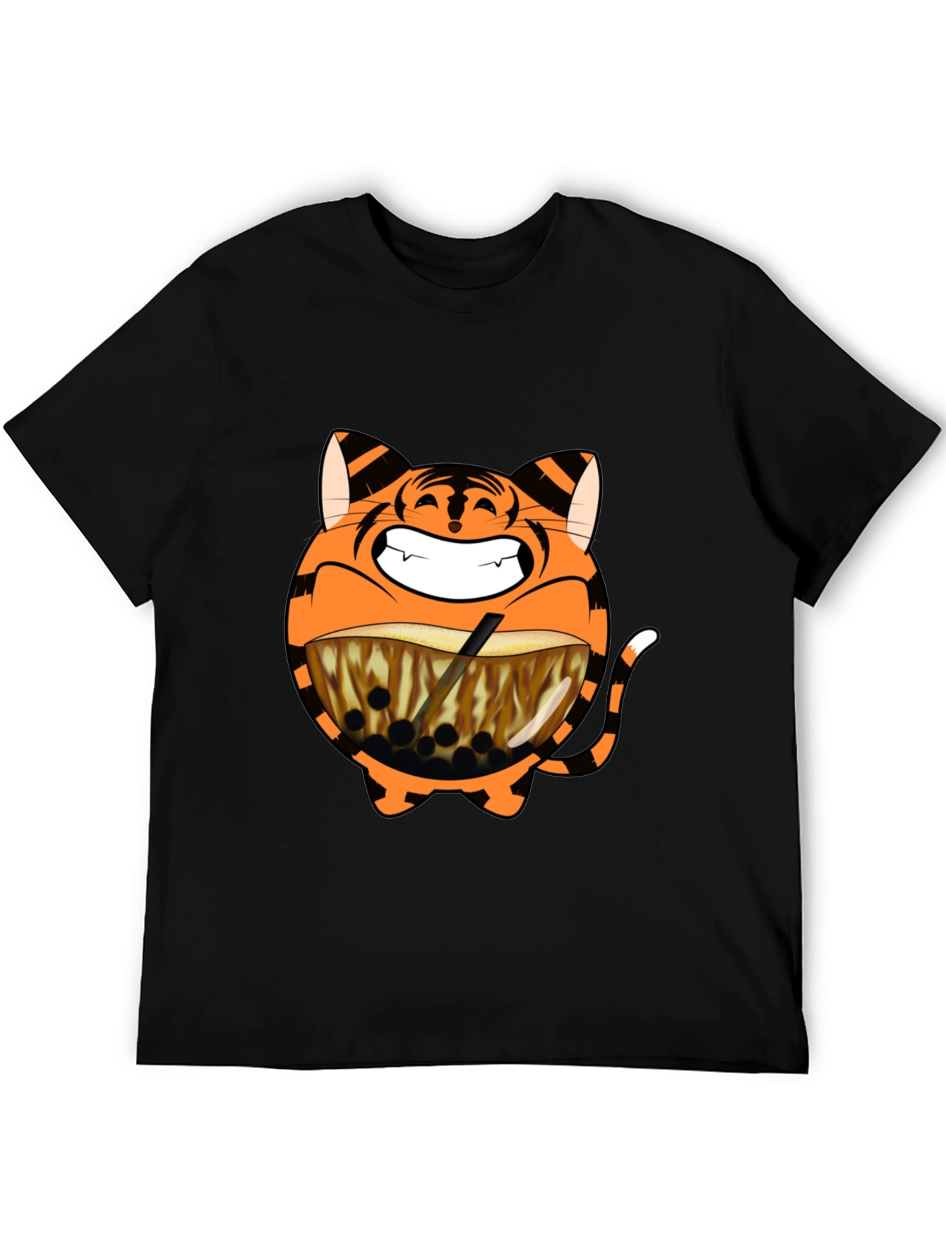 Tiger Boba Tea Graphic T-Shirt - Black