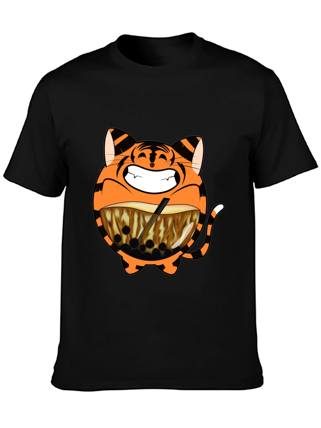 Tiger Boba Tea Graphic T-Shirt - Black