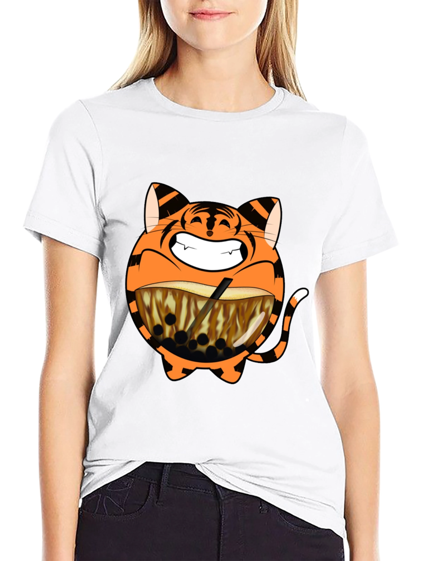Tiger Boba Tea Graphic T-Shirt - Black